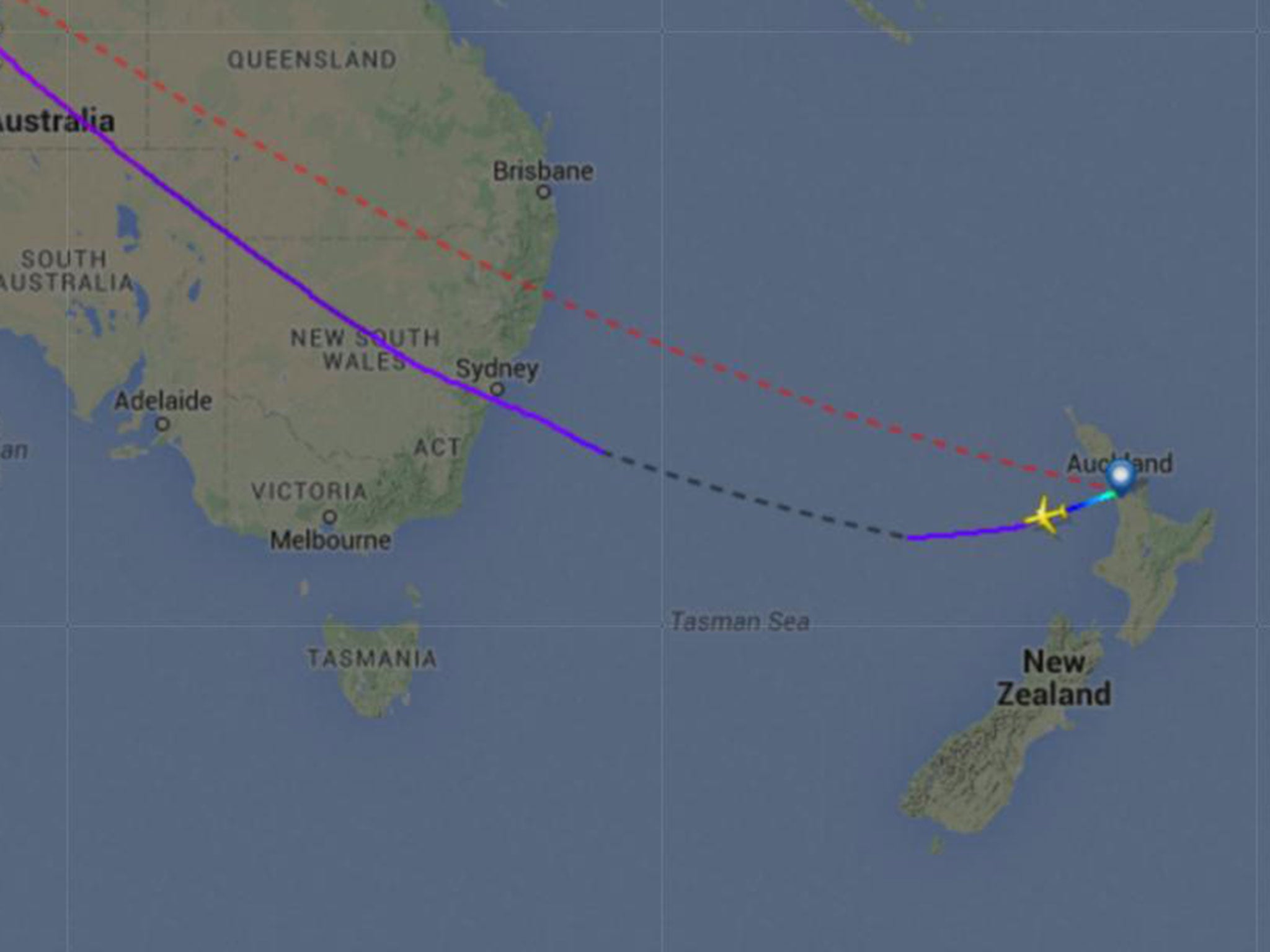 Flightradar24 data showed the plane travelling south of its usual path