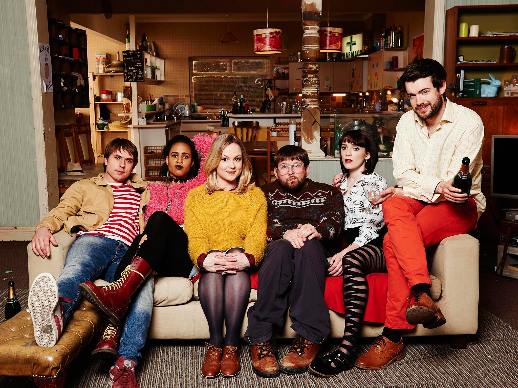 The cast of ‘Fresh Meat’ from left: Joe Thomas, Zawe Ashton, Kimberley Nixon, Greg McHugh, Charlotte Ritchie and Jack Whitehall