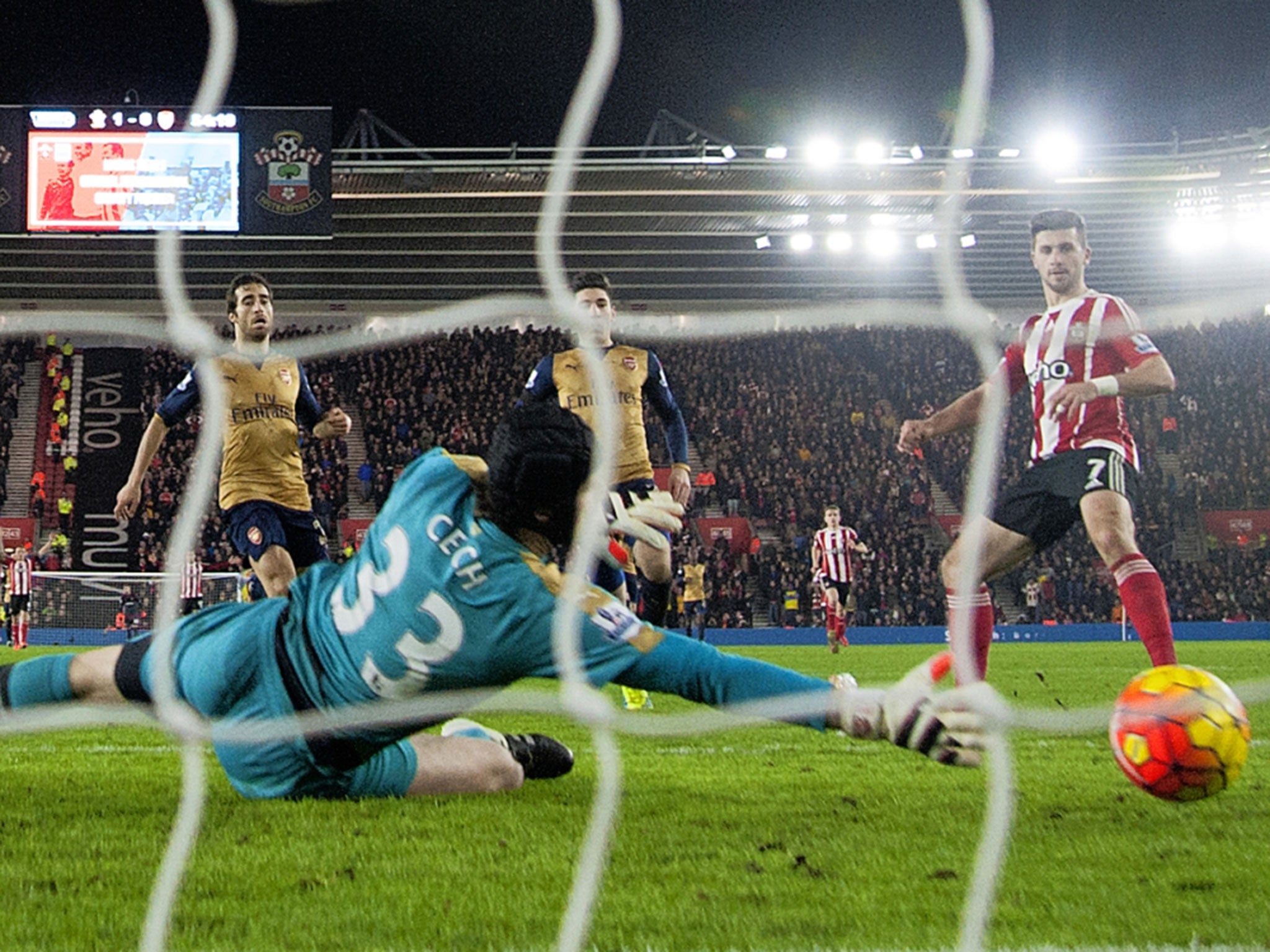 Shane Long (right) puts Southampton 2-0 up against Arsenal on Saturday