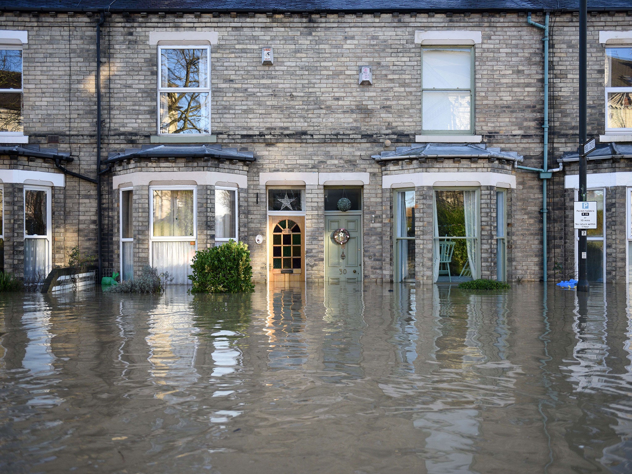 Properties in York after the River Foss burst its banks and the overwhelmed Foss Barrier was lifted