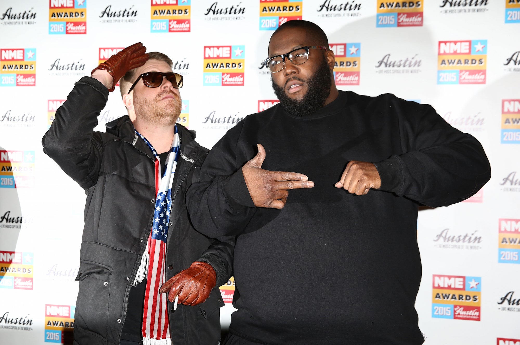 El-P, left, and Killer Mike attend the NME Awards at Brixton Academy in London, England.