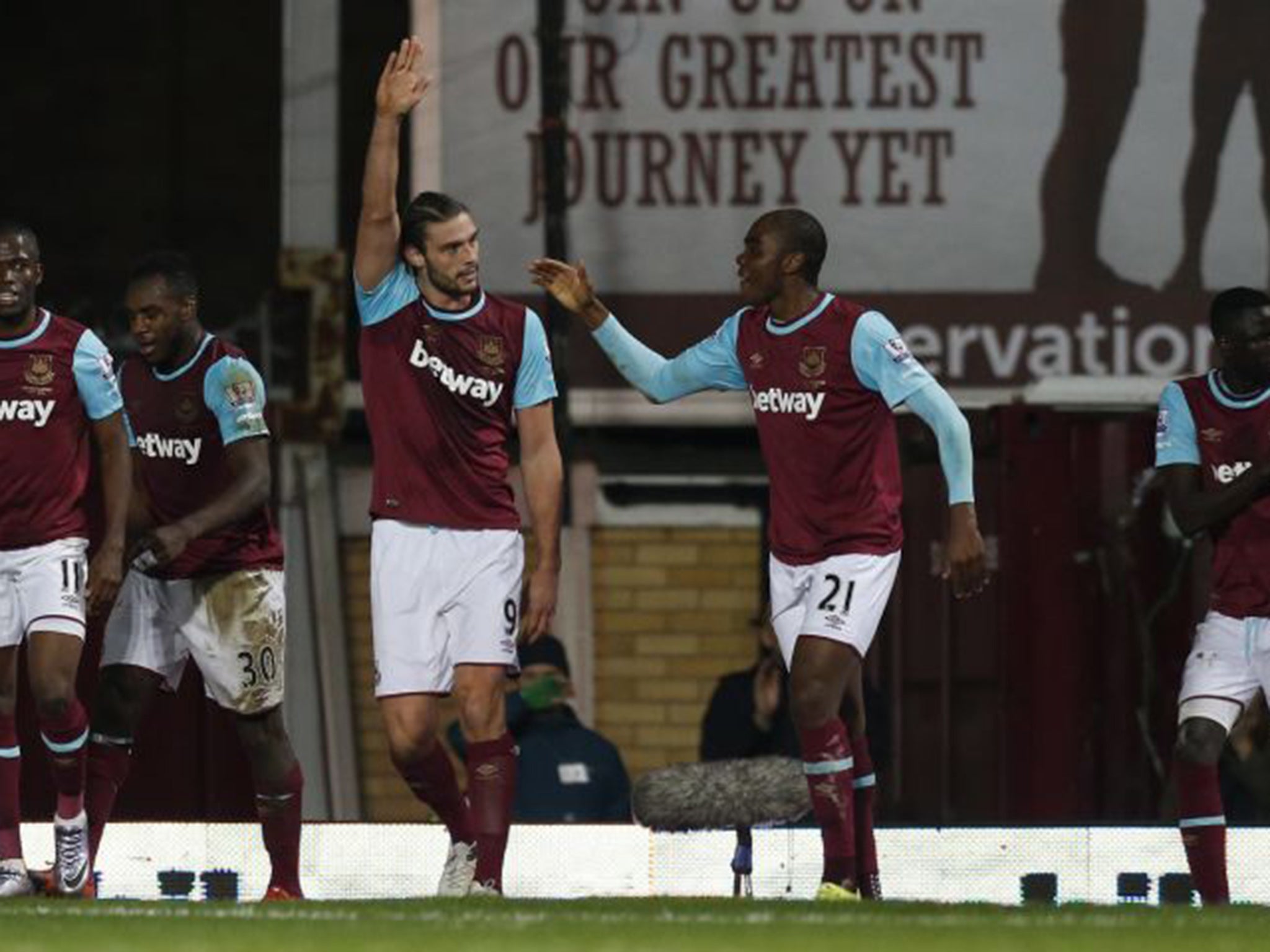 Andy Carroll celebrates his header against Southampton