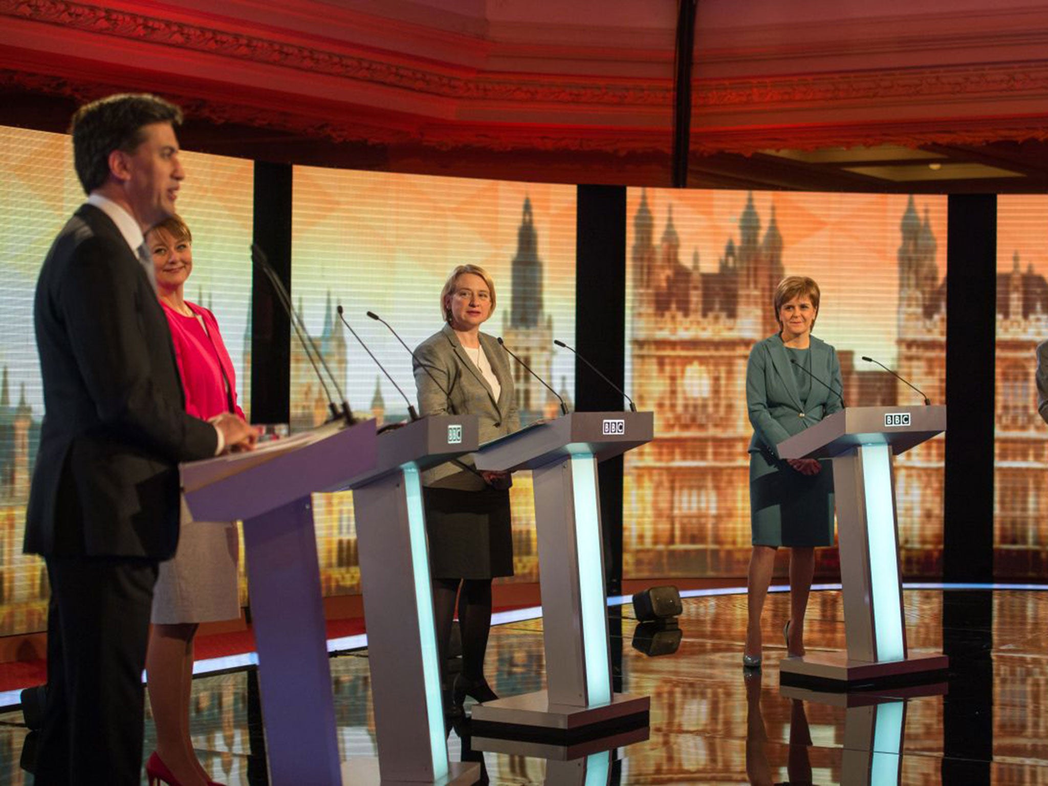 Ed Miliband, Leanne Wood, Natalie Bennett and Nicola Sturgeon in April