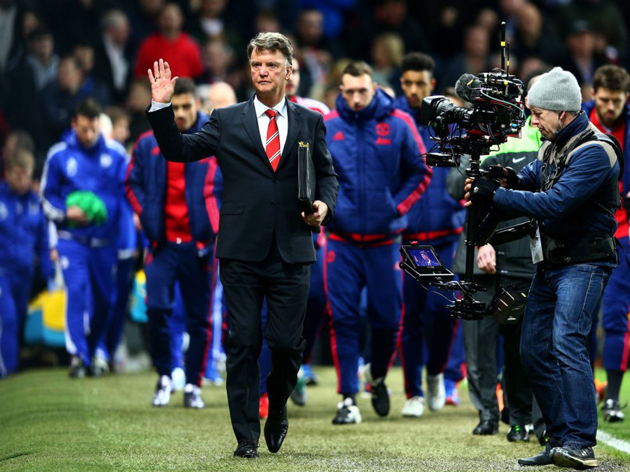 &#13;
The Manchester United manager, Louis van Gaal, left, before the game at Old Trafford &#13;