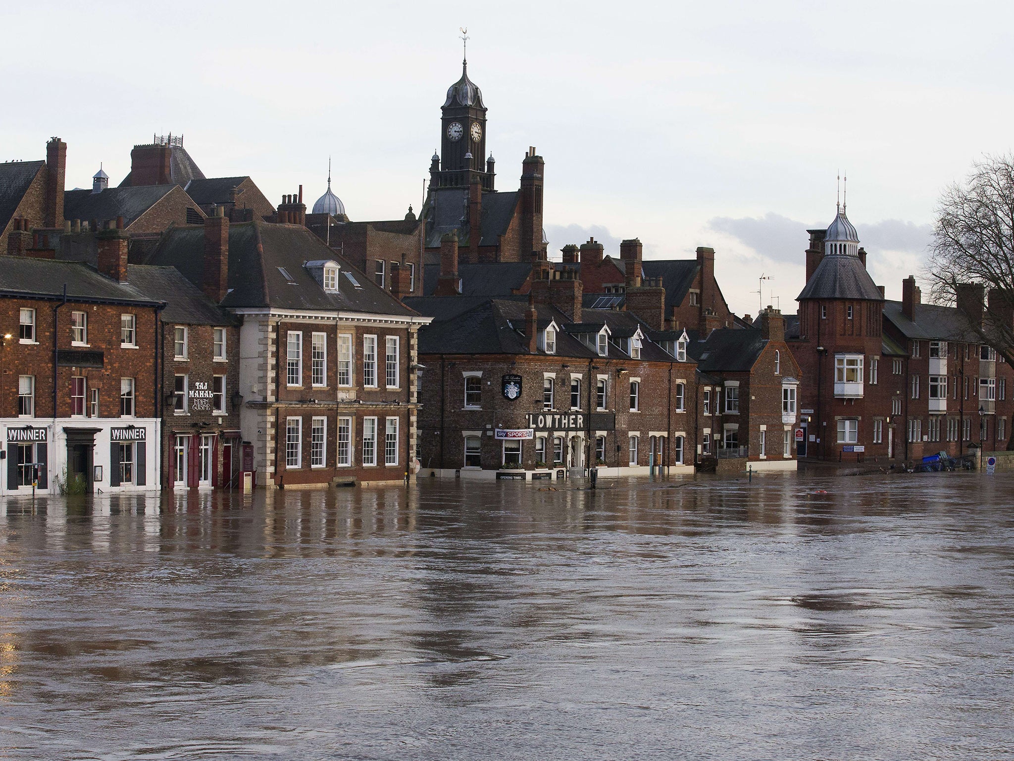 Submerged buildings overlooking the river Ouse in York