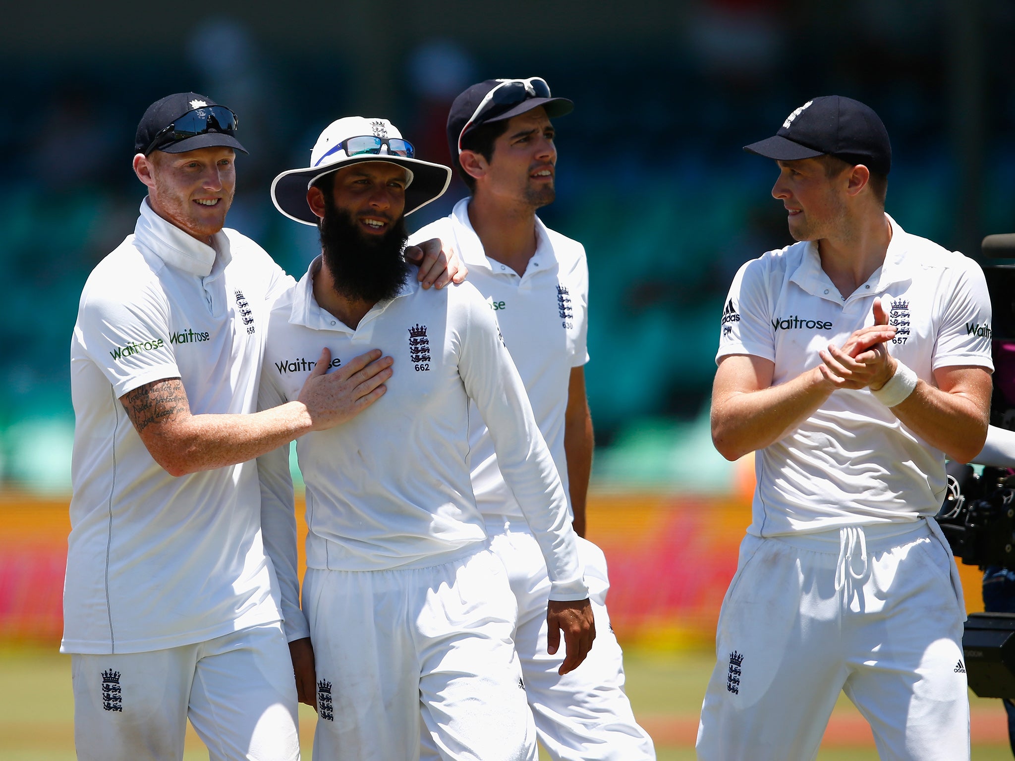 Ben Stokes congratulates Moeen Ali after England's win