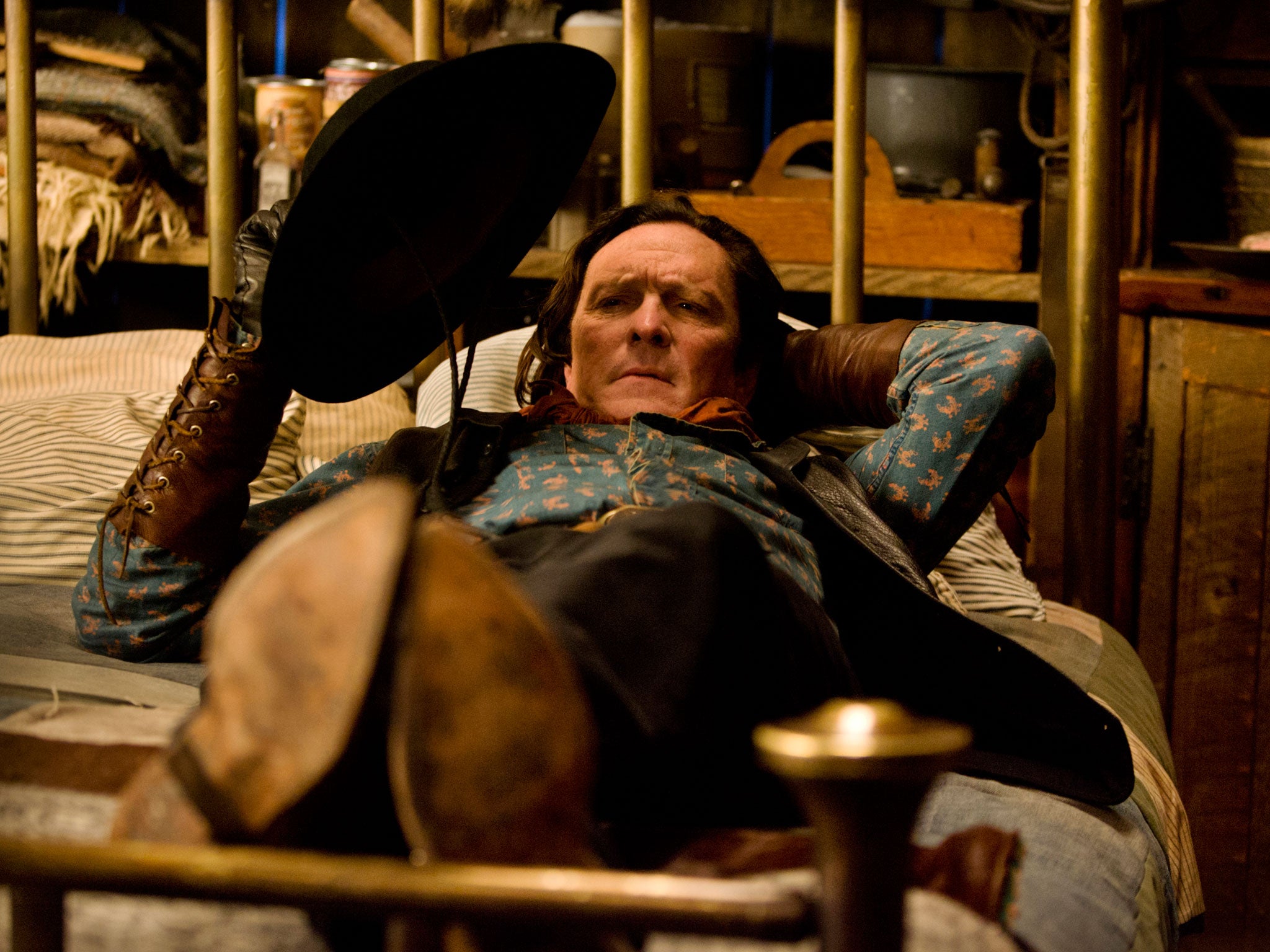 Madsen as the dandyish Joe Gage in The Hateful Eight