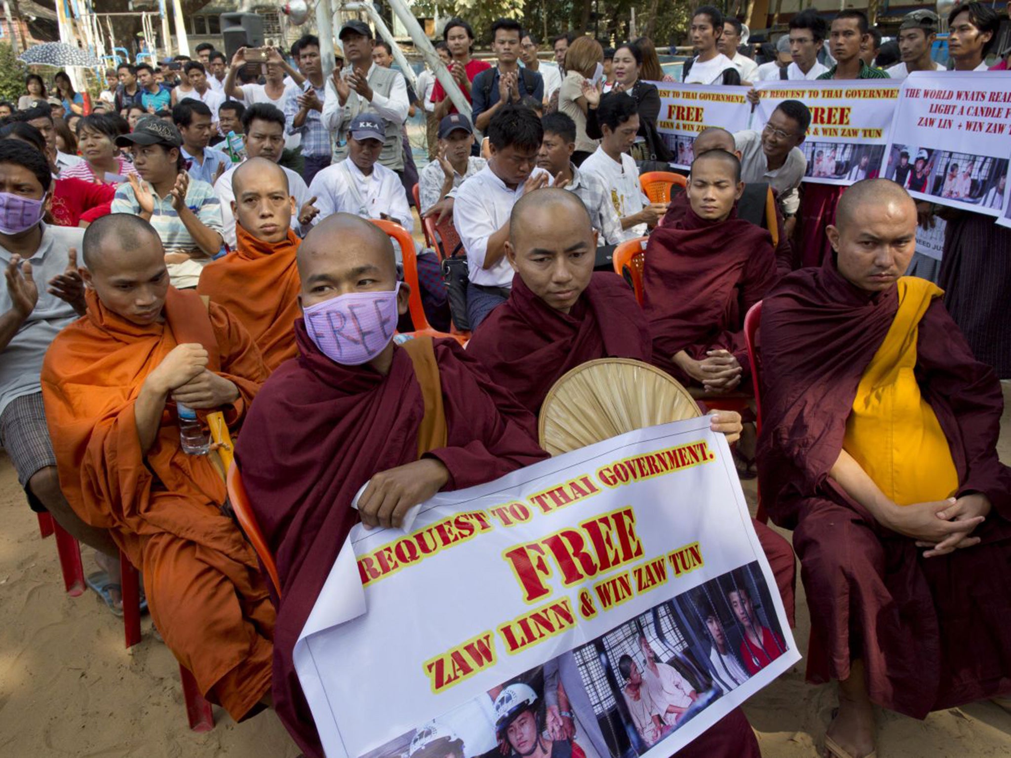 Burmese Buddhist monks stage a protest rally in Rangoon this week