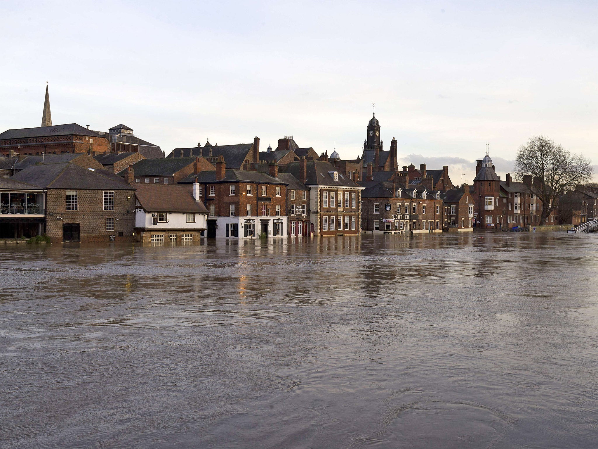 Submerged buildings overlooking the river Ouse in York