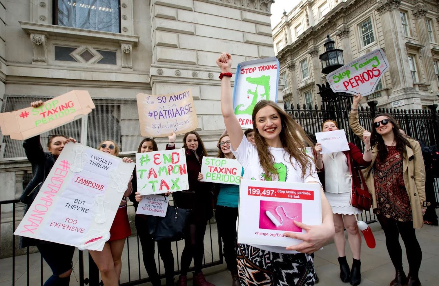 Laura Crotyon at a protest on the way to Downing Street