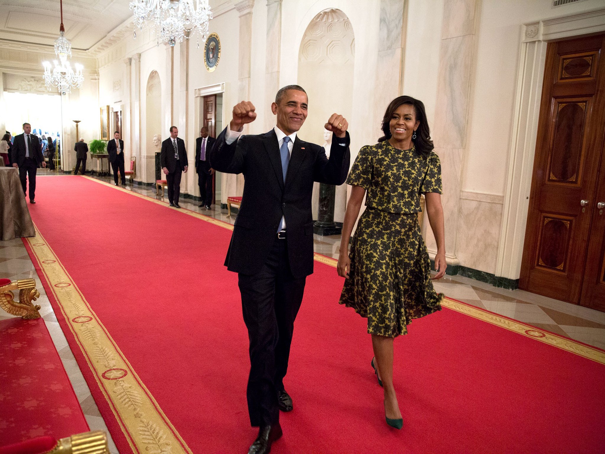 Nov. 24, 2015
“With the U.S. Marine Band playing the score from the movie, ‘E.T. The Extra-Terrestrial,’ the President feigns riding a bicycle in the sky as happened in the 1982 movie directed by Steven Spielberg, who had just been awarded the Presidential Medal of Freedom.”