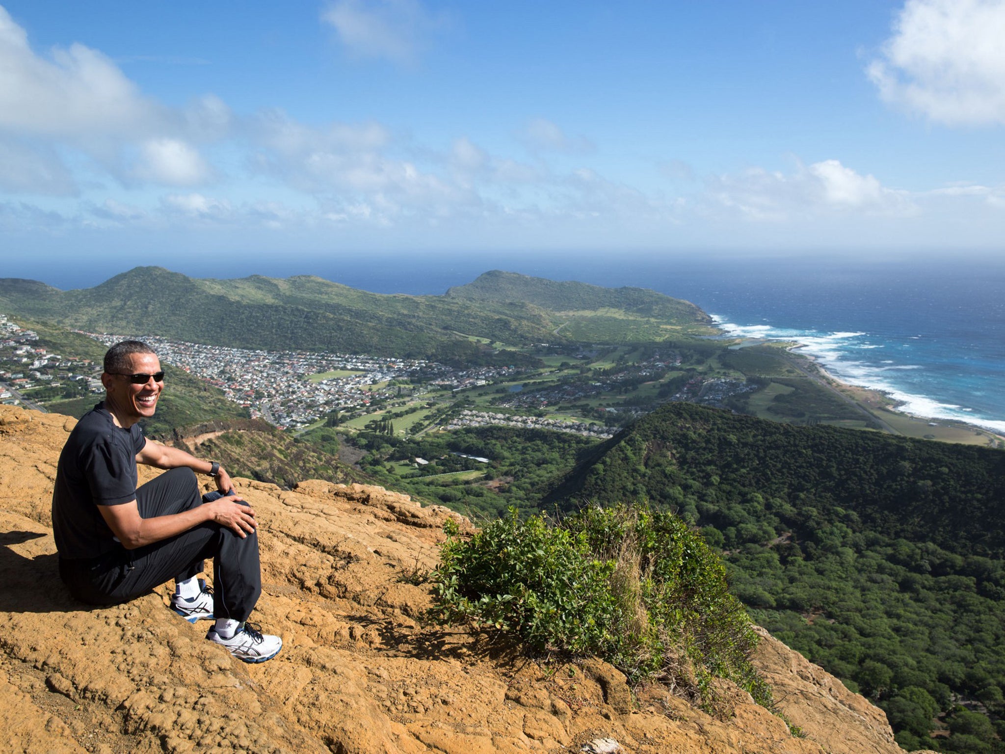 Dec. 22, 2015
“When some of my friends heard that the President had hiked the grueling Koko Head Crater Trail, they sent me messages on whether I had made it to the top. The trail is 1,048 wooden steps, which climb more than 1,200 feet up the crater’s ridge. Some call it the ‘Stairmaster from Hell.’ I’ll admit that I was huffing and puffing up the trail, but to my friends, this photograph is proof that I indeed made it to the top with my boss.”