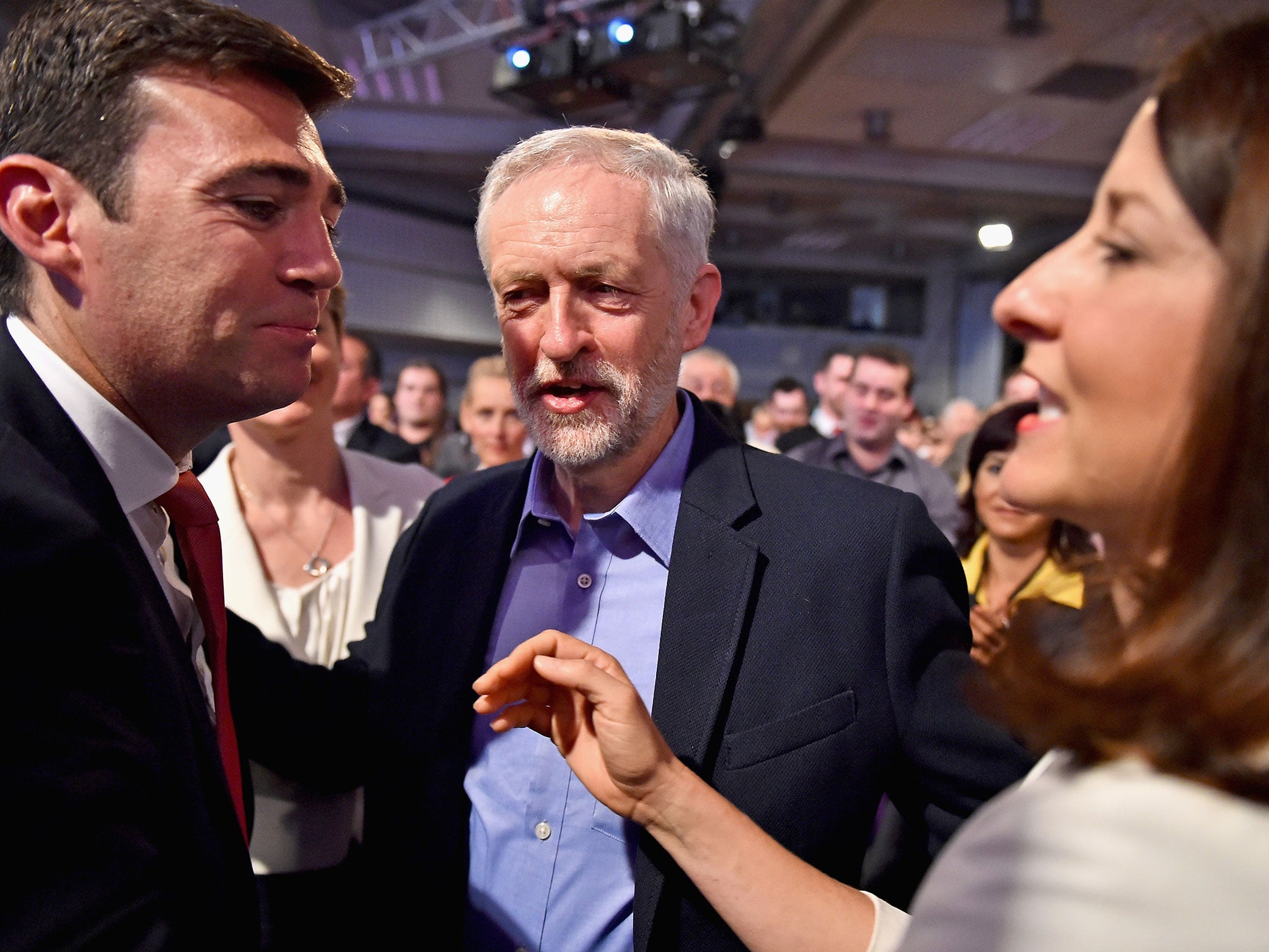 Rivals: Andy Burnham, left, with Jeremy Corbyn and Liz Kendall during the Labour leadership contest