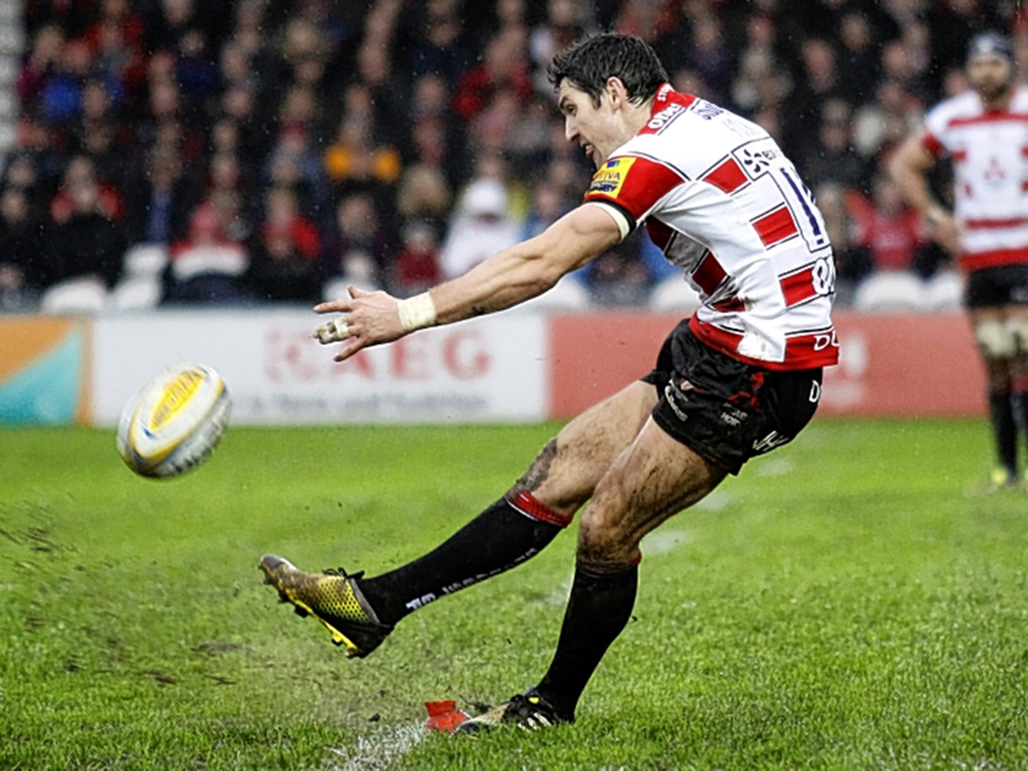 Leicester’s James Hook sends over one of his five penalties