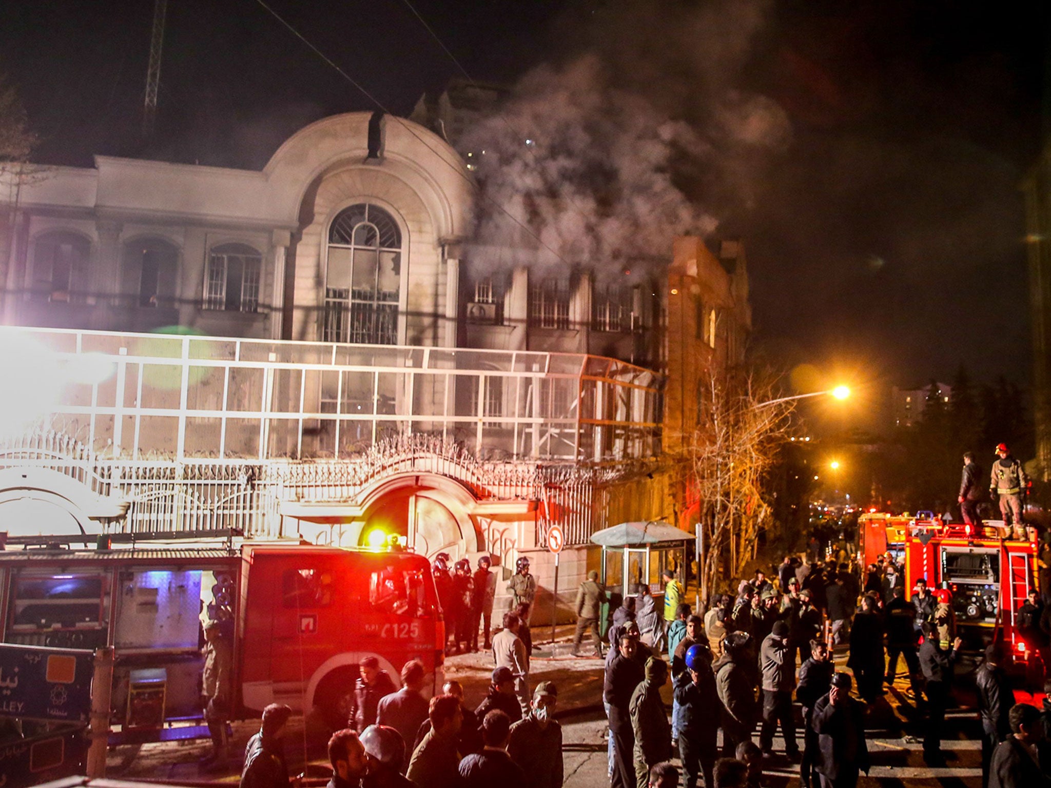 Iranian protesters set fire to the Saudi Embassy in Tehran during a demonstration against the execution of prominent Shiite Muslim cleric Nimr al-Nimr