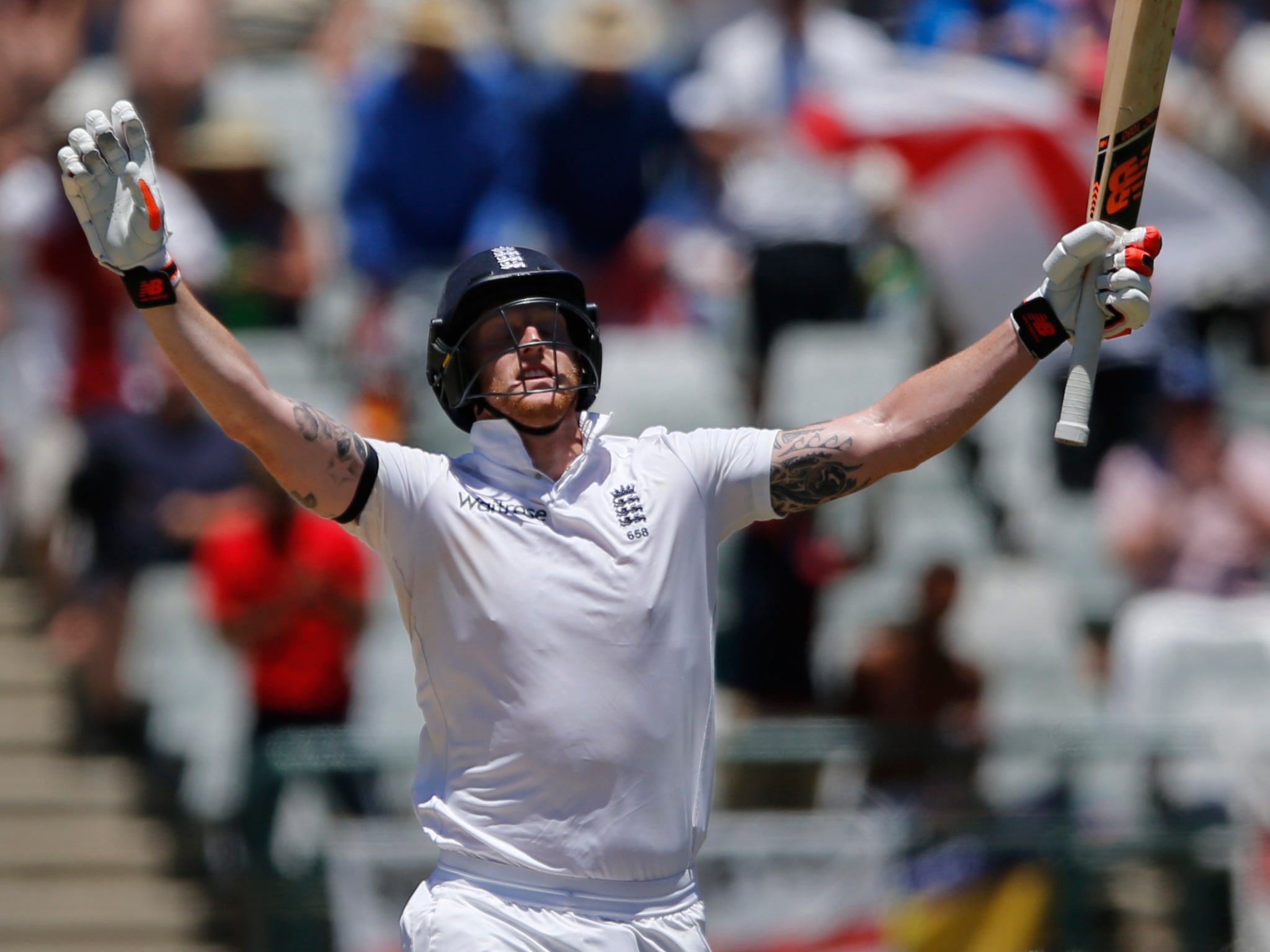 Ben Stokes celebrates his historic double century