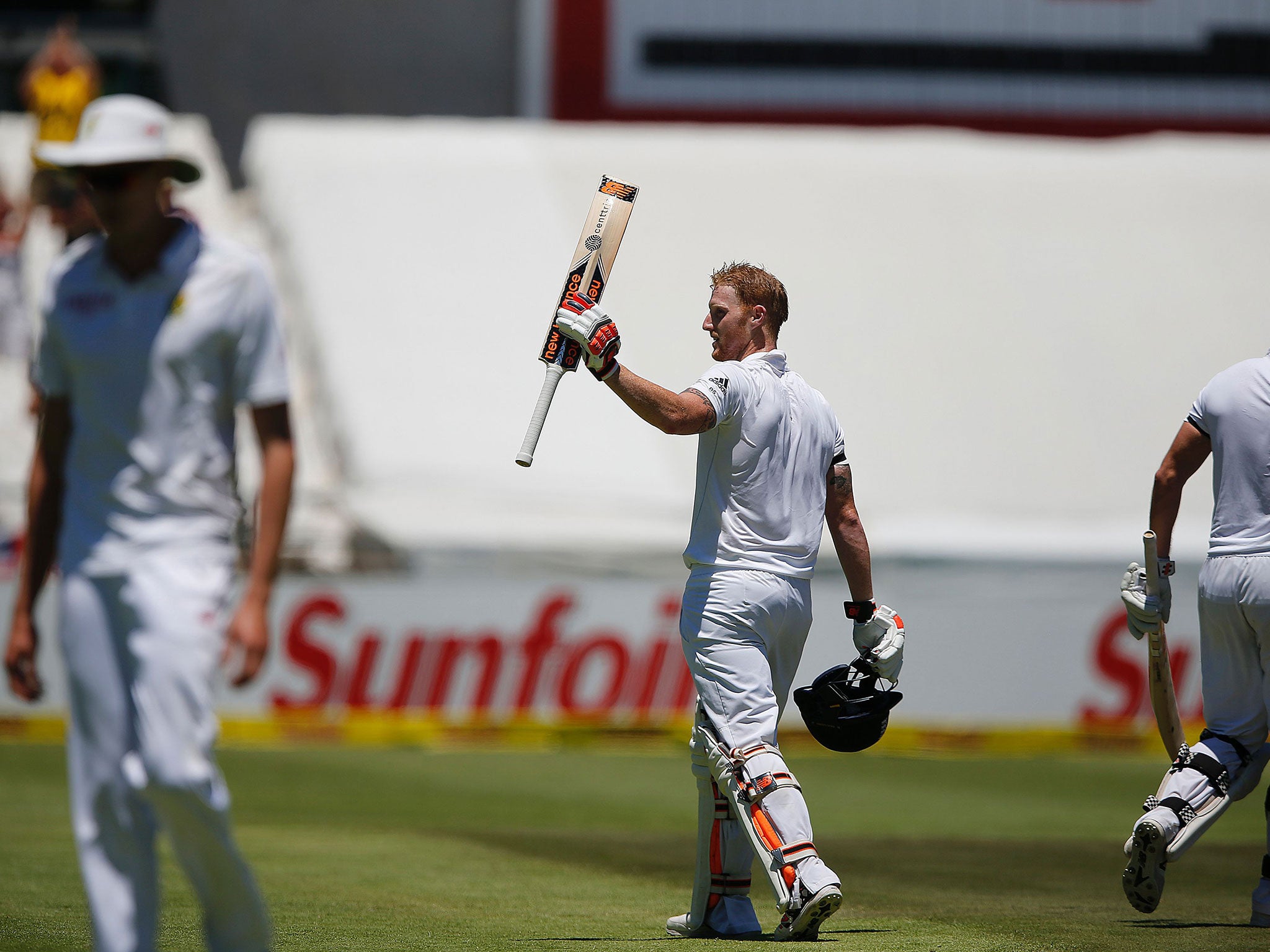 Ben Stokes celebrates his double century