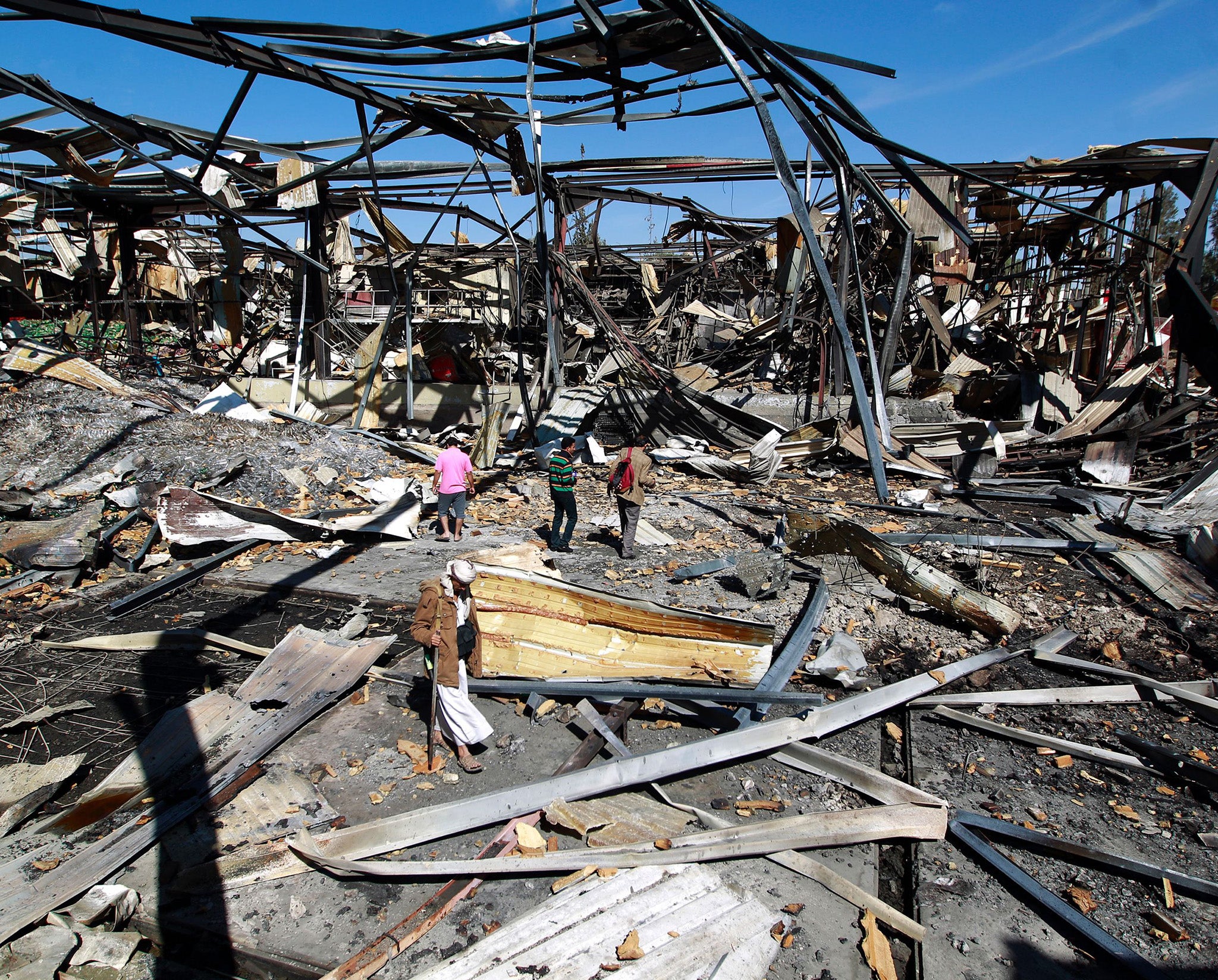 The charred remains of a Coca Cola factory destroyed by a Saudi airstrike in Sanaa on 30 December