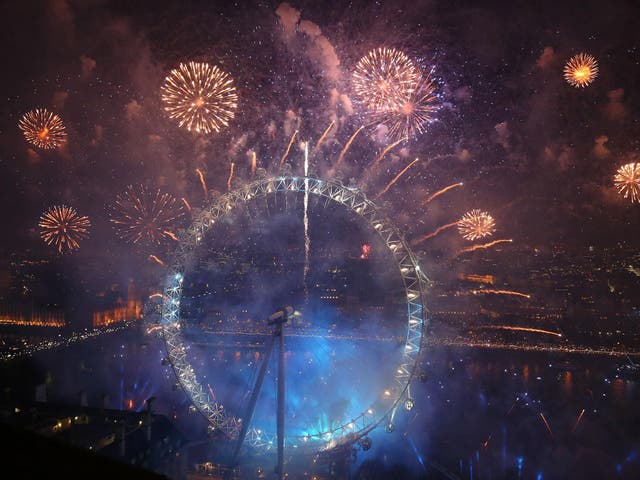 Fireworks explode around the London Eye during New Year's celebrations in central London last year