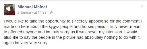 Michael Mcfeat's apology on Facebook