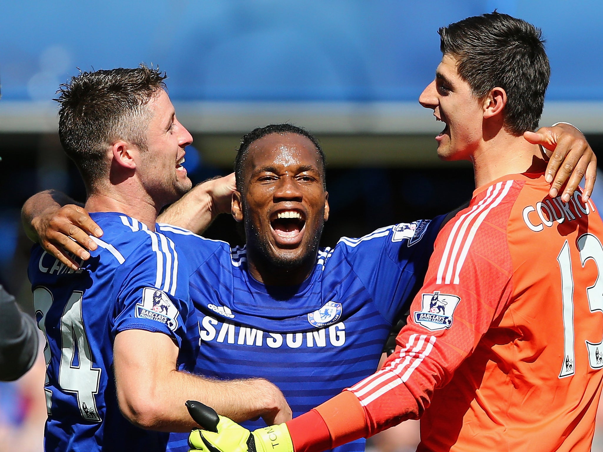 Didier Drogba celebrates winning the Premier League