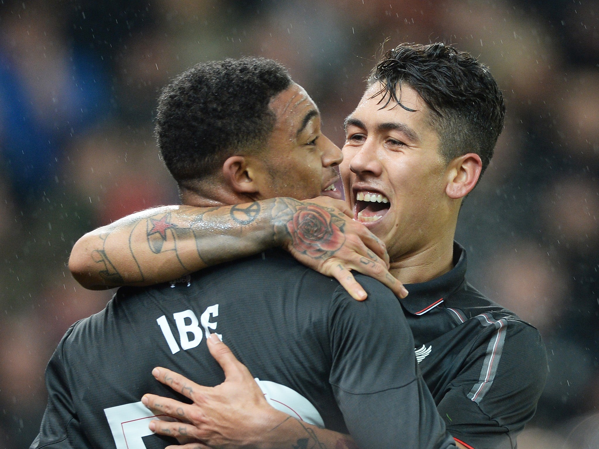 Jordon Ibe celebrates scoring against Stoke for Liverpool