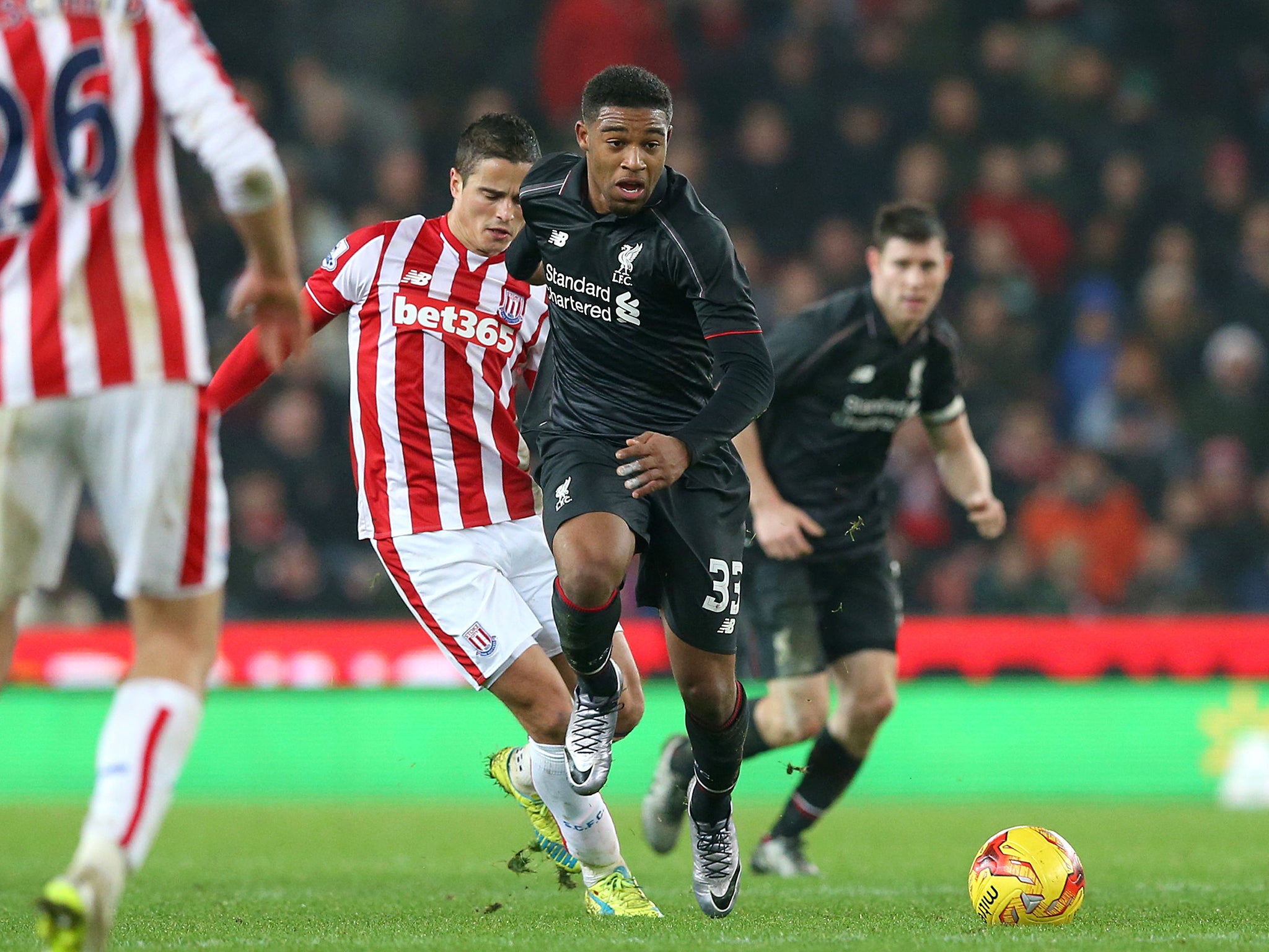 Liverpool's Jordon Ibe during the Capital One Cup, semi final, first leg match at The Britannia Stadium