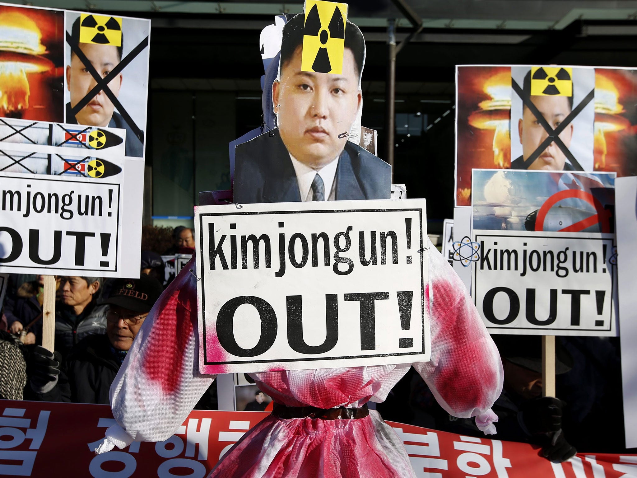 South Korean demonstrators protest in Seoul after the reported test