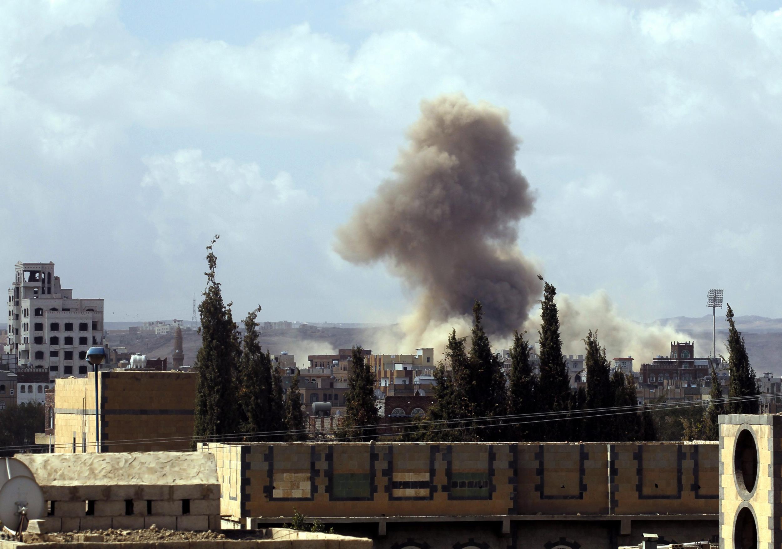 Smoke rises following airstrikes allegedly carried out by the Saudi-led alliance