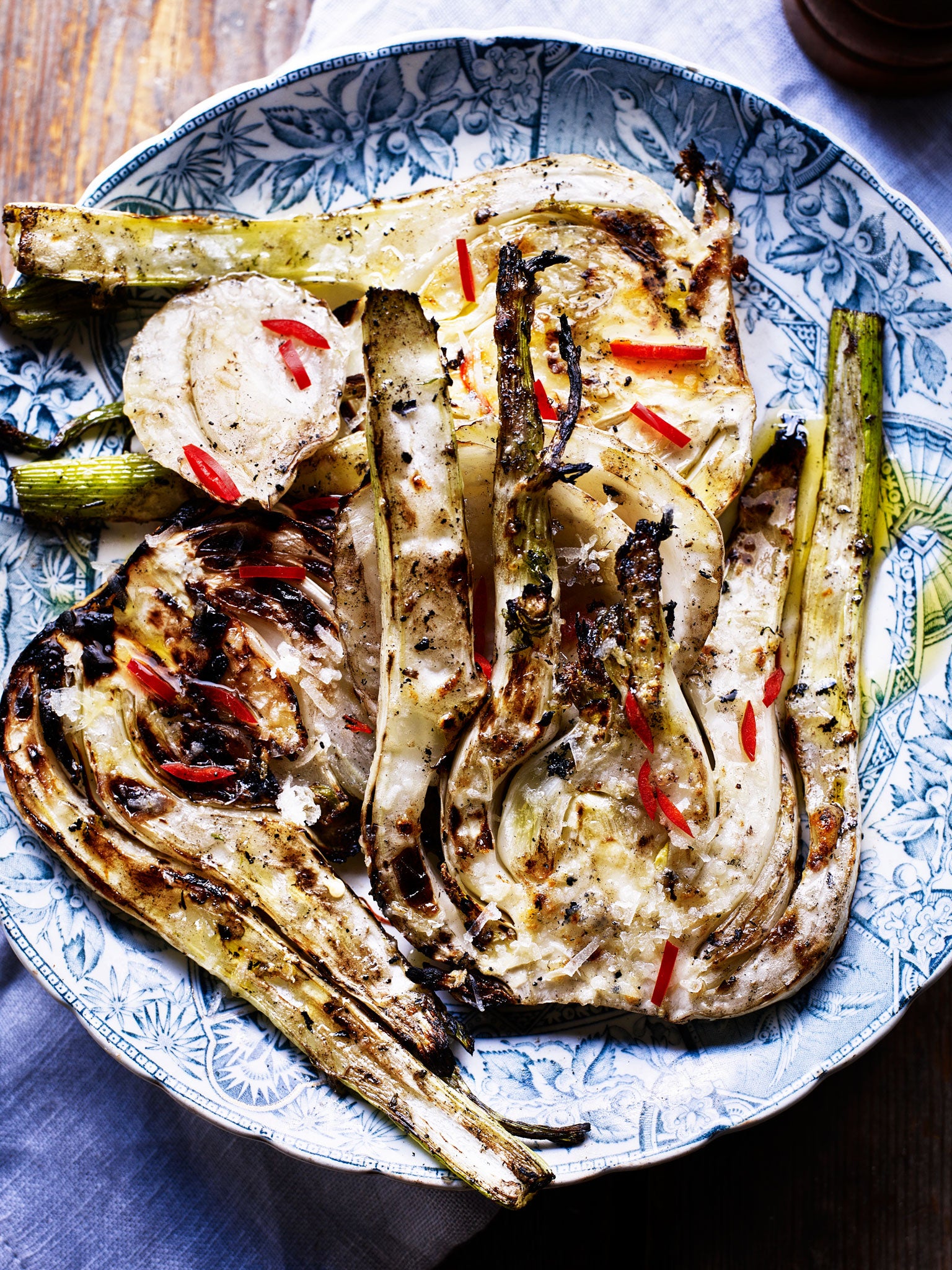 Barbecue fennel with fresh chilli and Parmesan (Kris Kirkham)