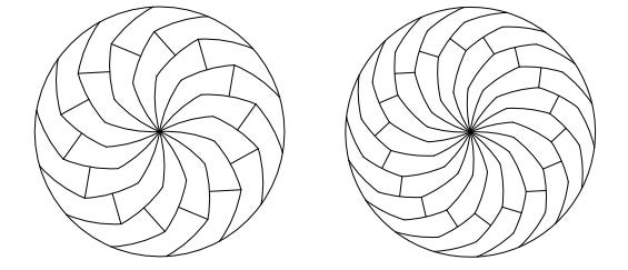 The perfect slicing pattern for an infinite number of equally-sized pizza slices, according to mathematicians Joel Haddley and Stephen Worsley