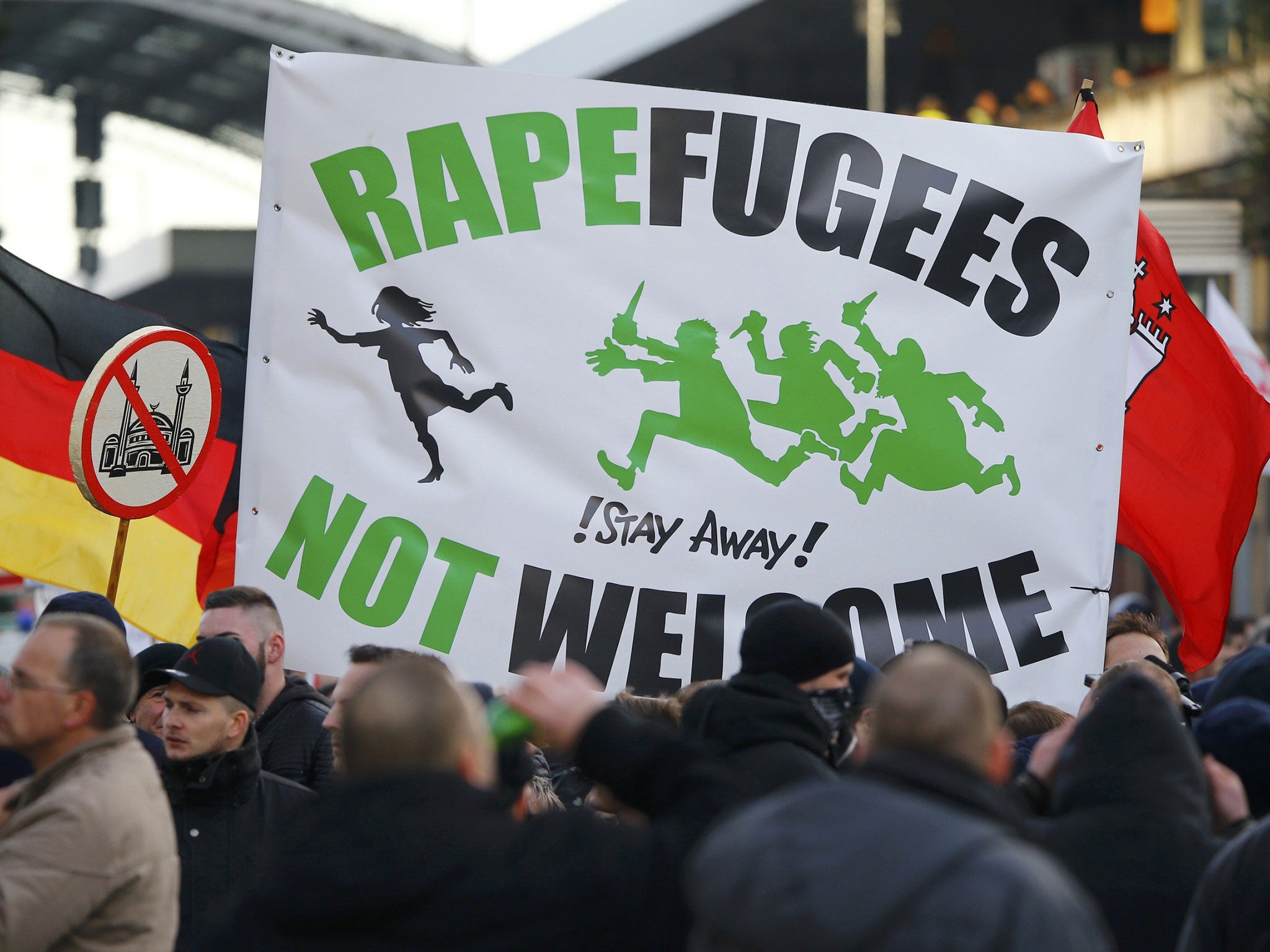 Supporters of anti-immigration right-wing movement Pegida in Cologne, Germany, January 9, 2016.