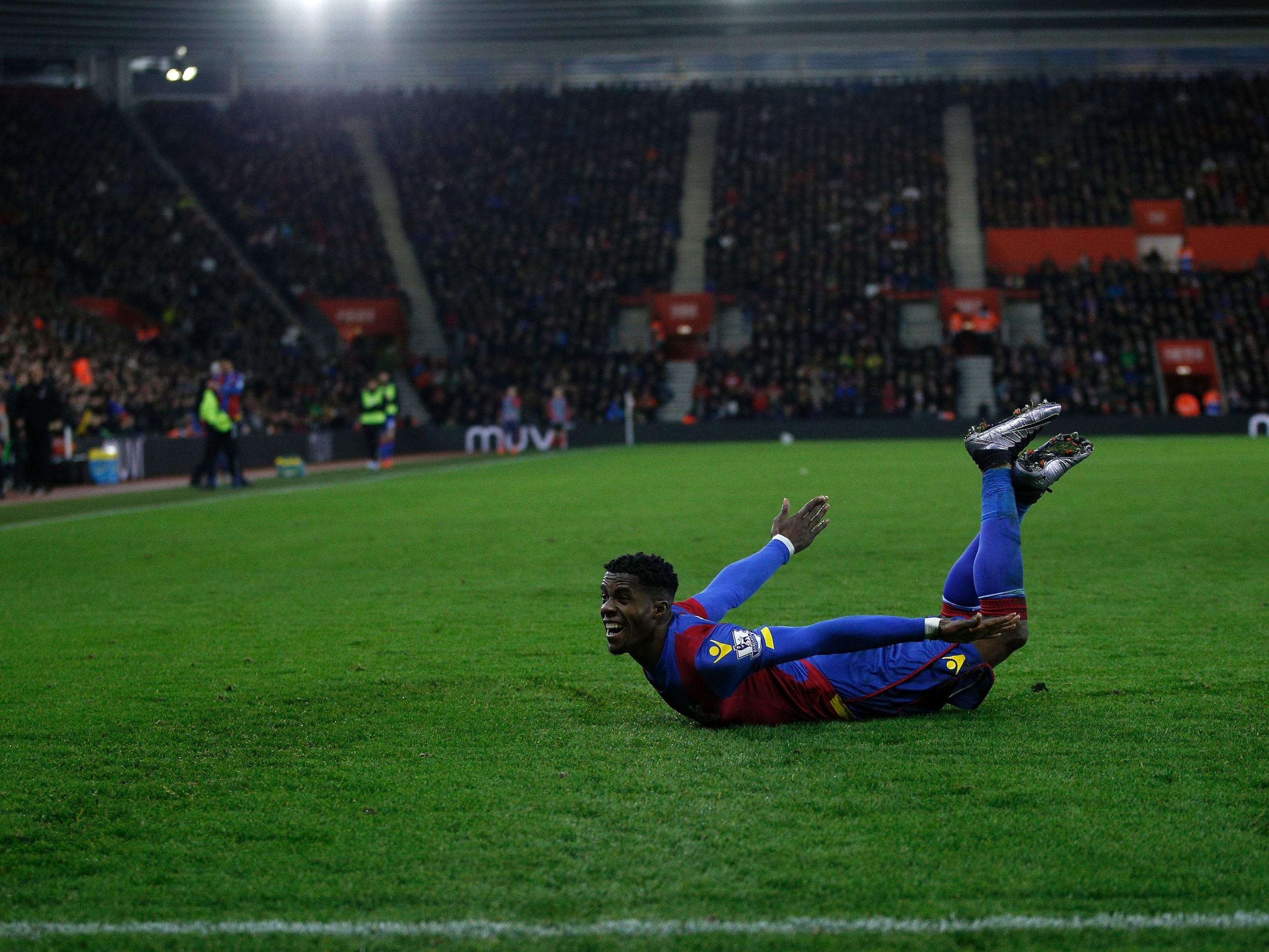 Wilfried Zaha celebrates his goal at Southampton