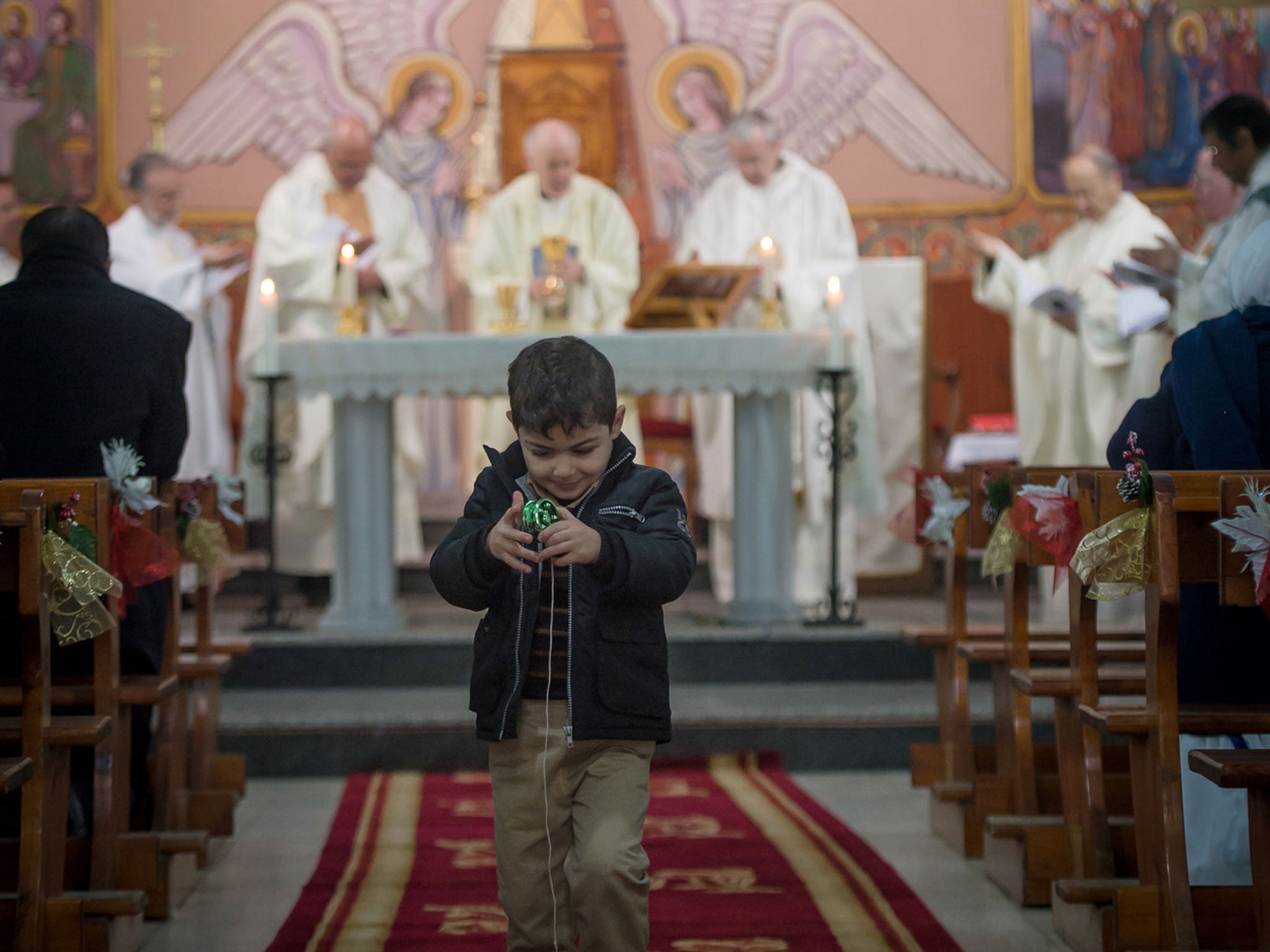 The international group of bishops visit the Church of the Holy Family in Gaza City’s Zeitoun neighbourhood