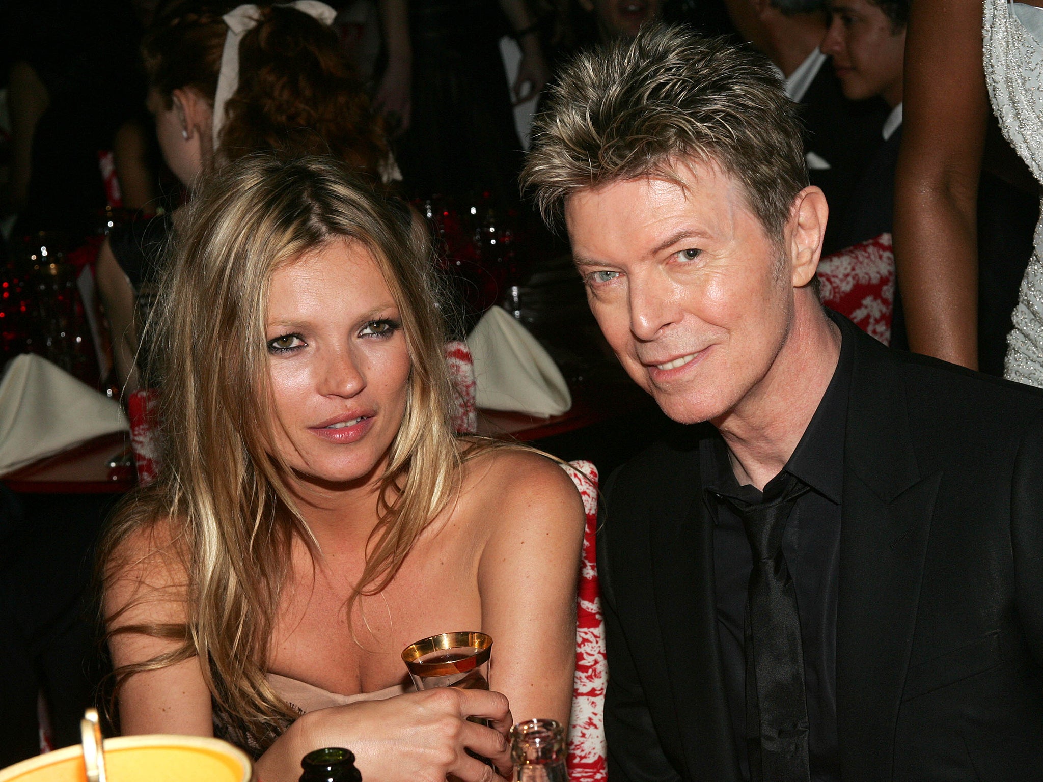 David Bowie and Kate Moss at the 2005 CFDA Awards dinner party at the New York Public Library in New York City, 2005