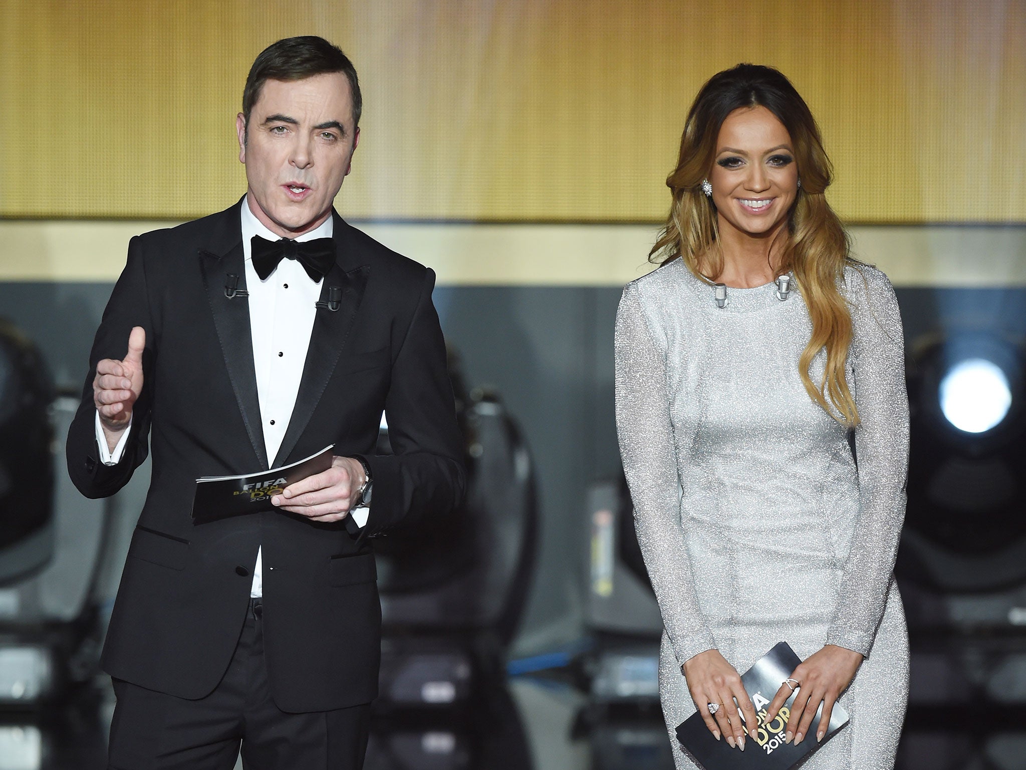 Ballon d'Or 2015 presenters James Nesbitt and Kate Abdo