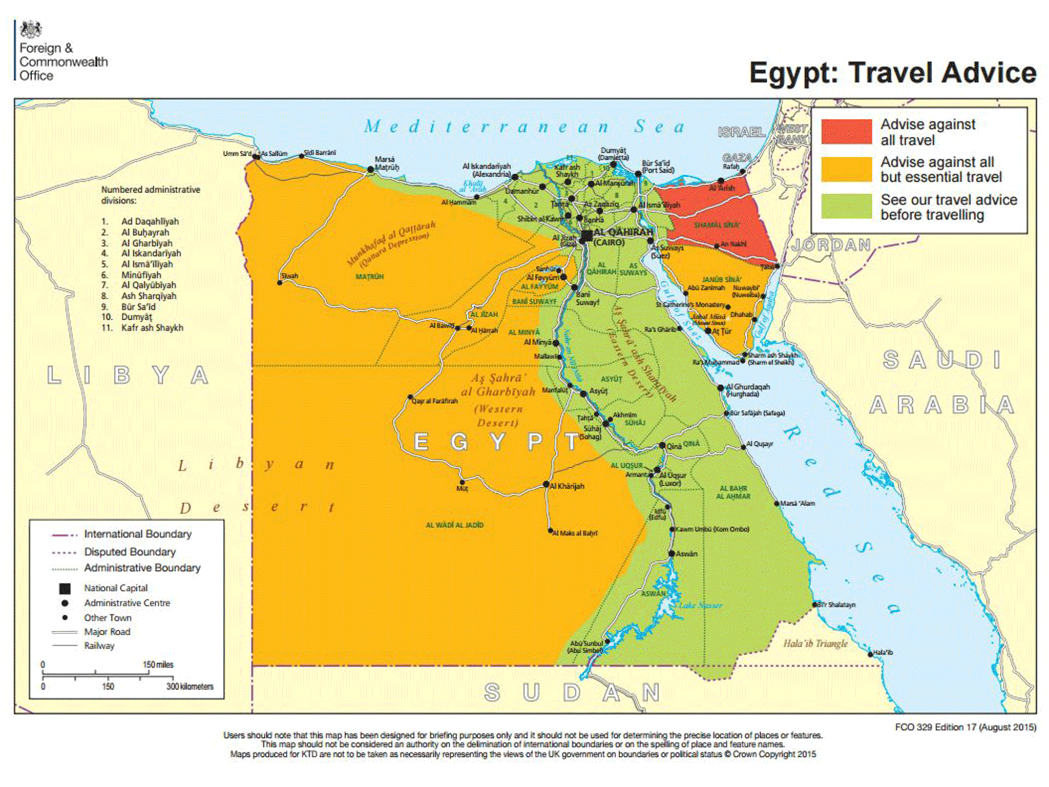 Much are the non-coastal areas of Egypt are advised against travelling to by the FCO