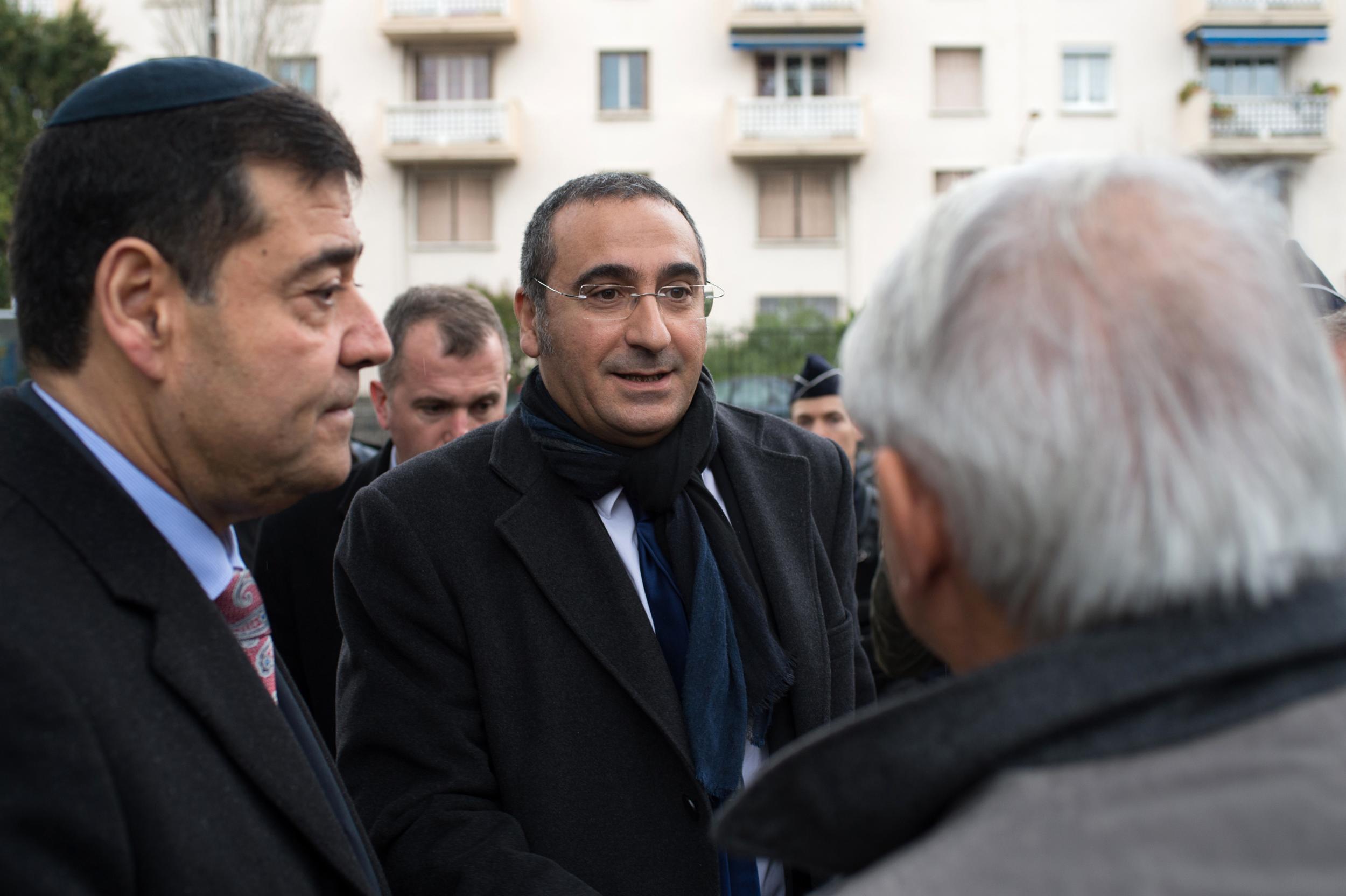 Police prefect Laurent Nunez arrives to speak to journalists after his visiting 'La Source' Jewish school in Marseille following the attack