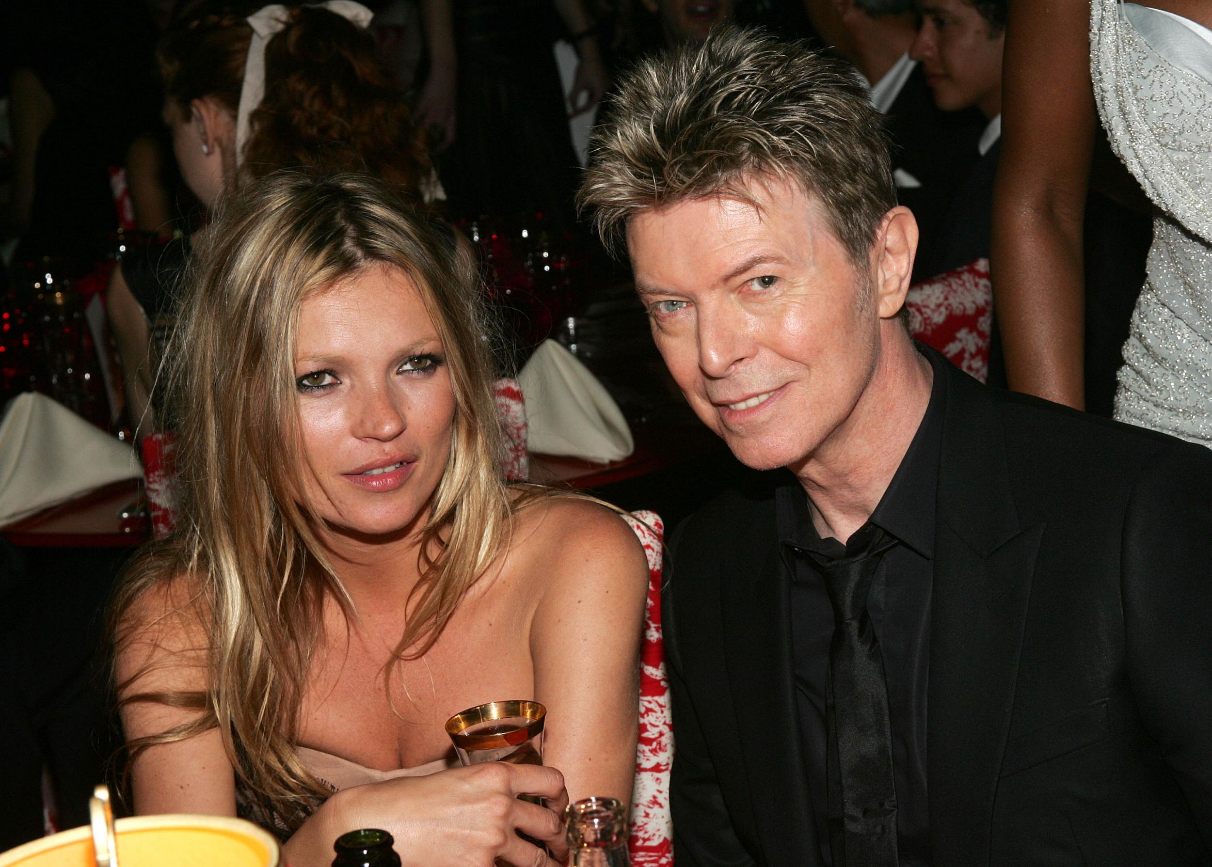 Kate Moss and David Bowie at the 2005 CFDA Awards dinner party in New York