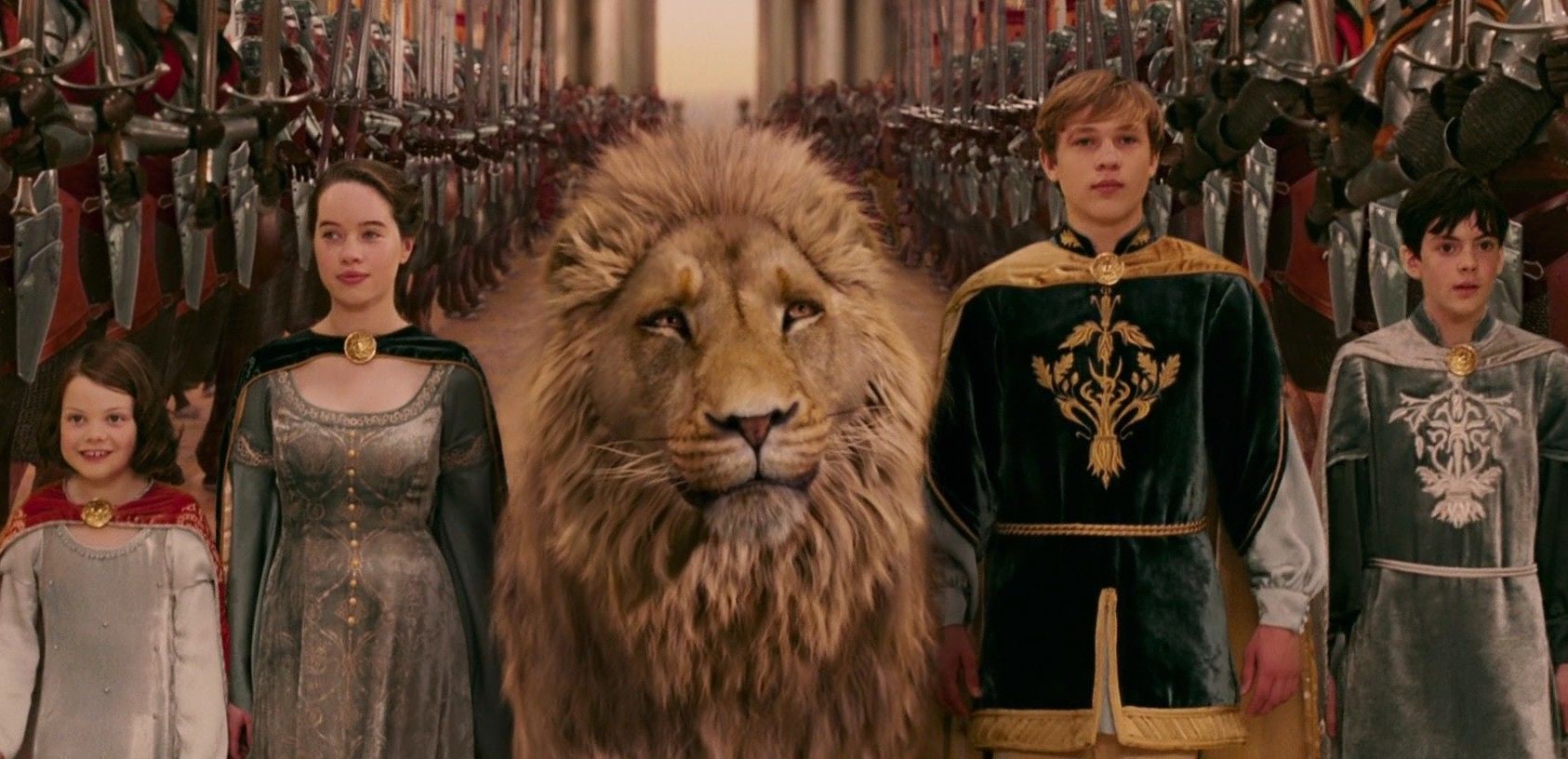 The Pevensie children in a scene from the film adaptation of The Lion the Witch and the Wardrobe