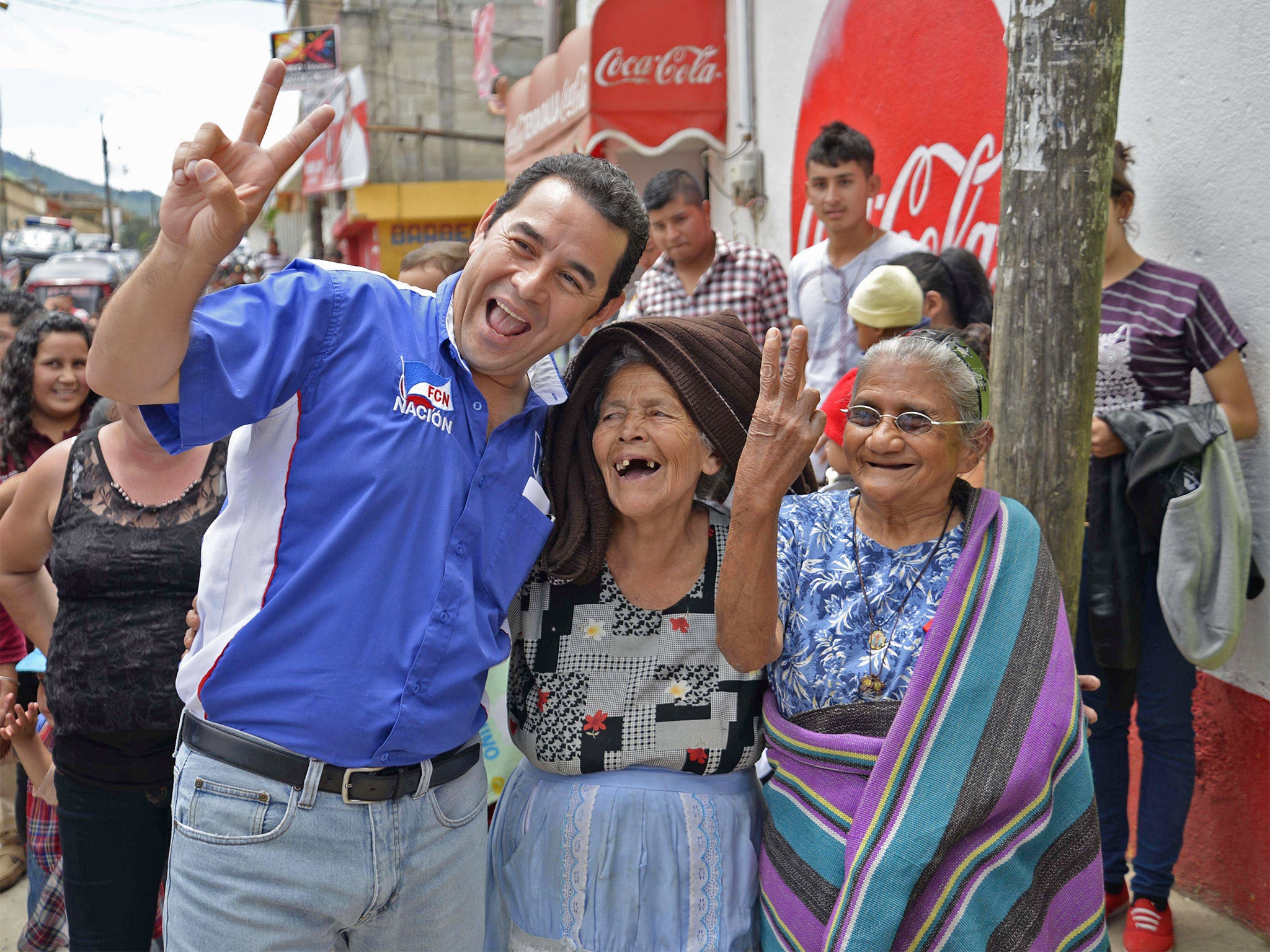 Running gag man: Jimmy Morales on the campaign trail in Guatemala last year