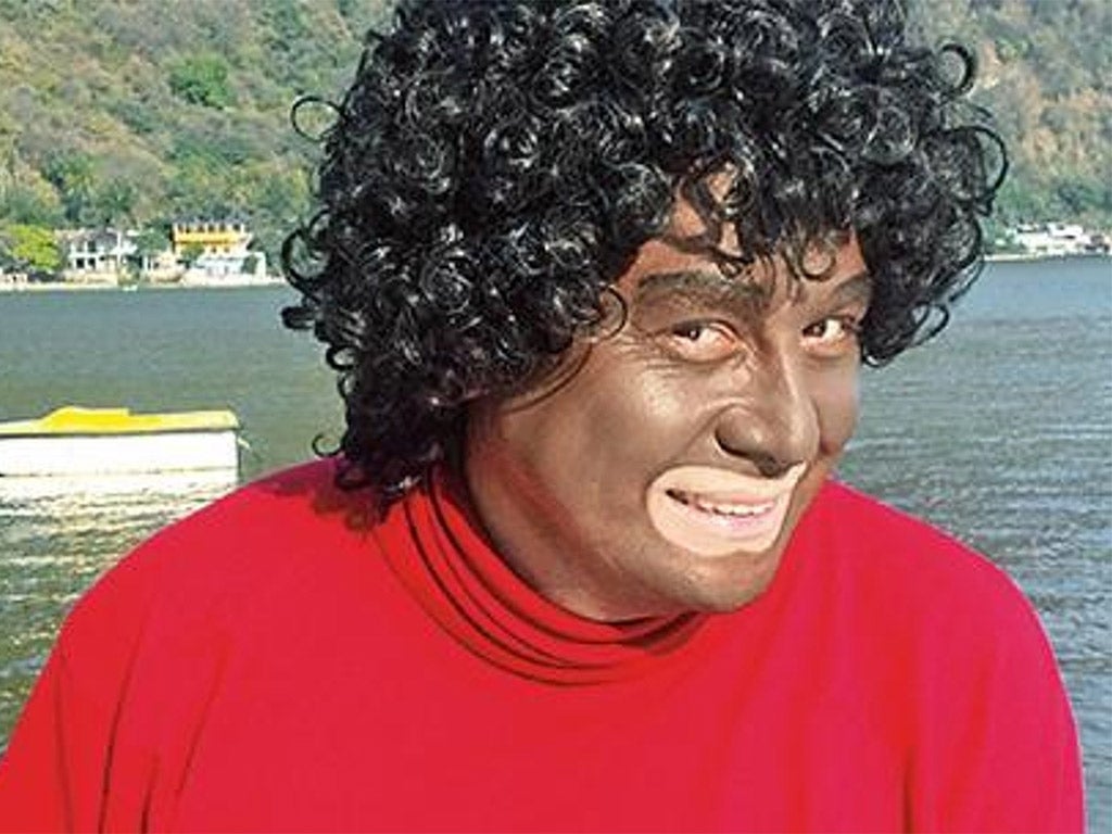 Jimmy Morales wearing blackface in a controversial skit. He has since since defended himself against accusations of racism