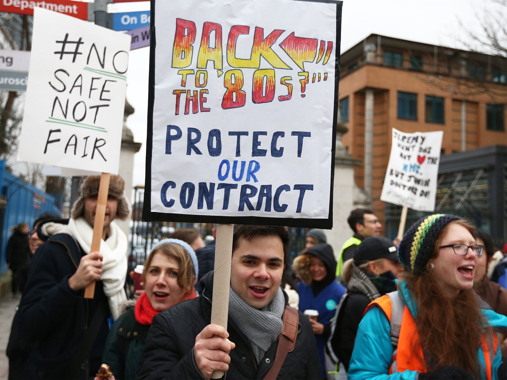 Junior doctors take part in a picket outside Kings College Hospital in London