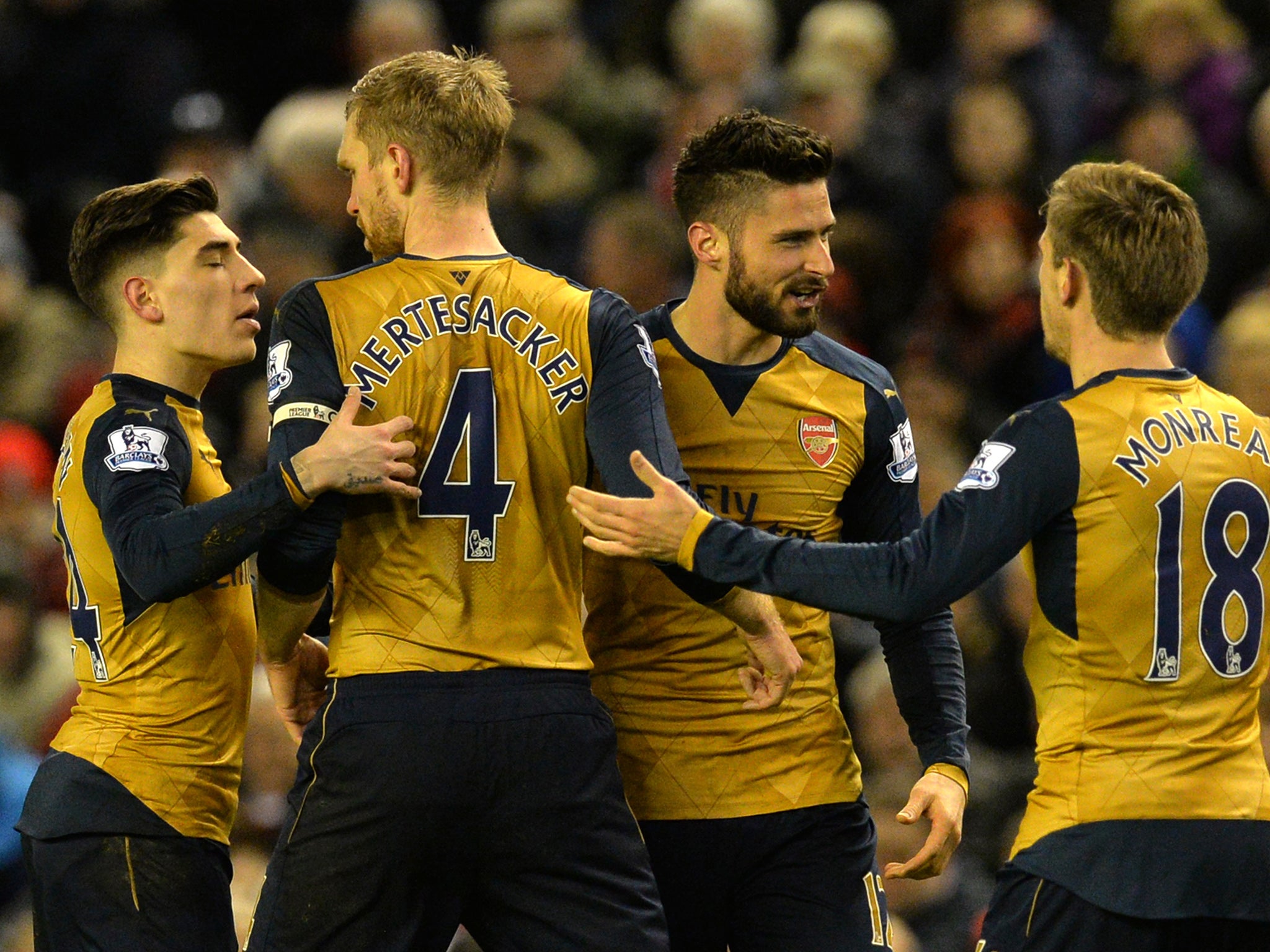 Arsenal striker Olivier Giroud celebrates his first goal