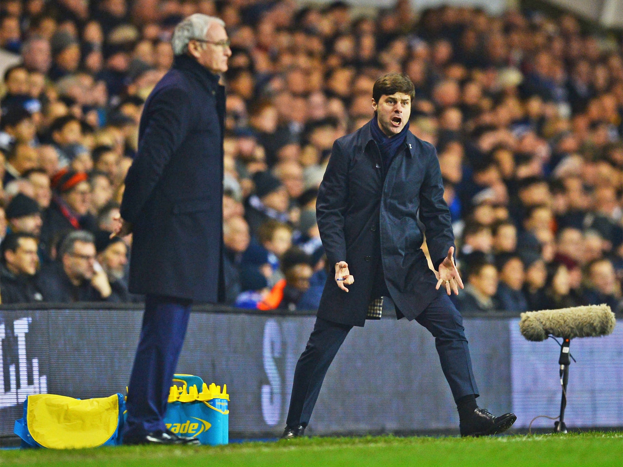 Managers Claudio Ranieri, left, and Mauricio Pochettino watch on from the touchline at White Hart Lane