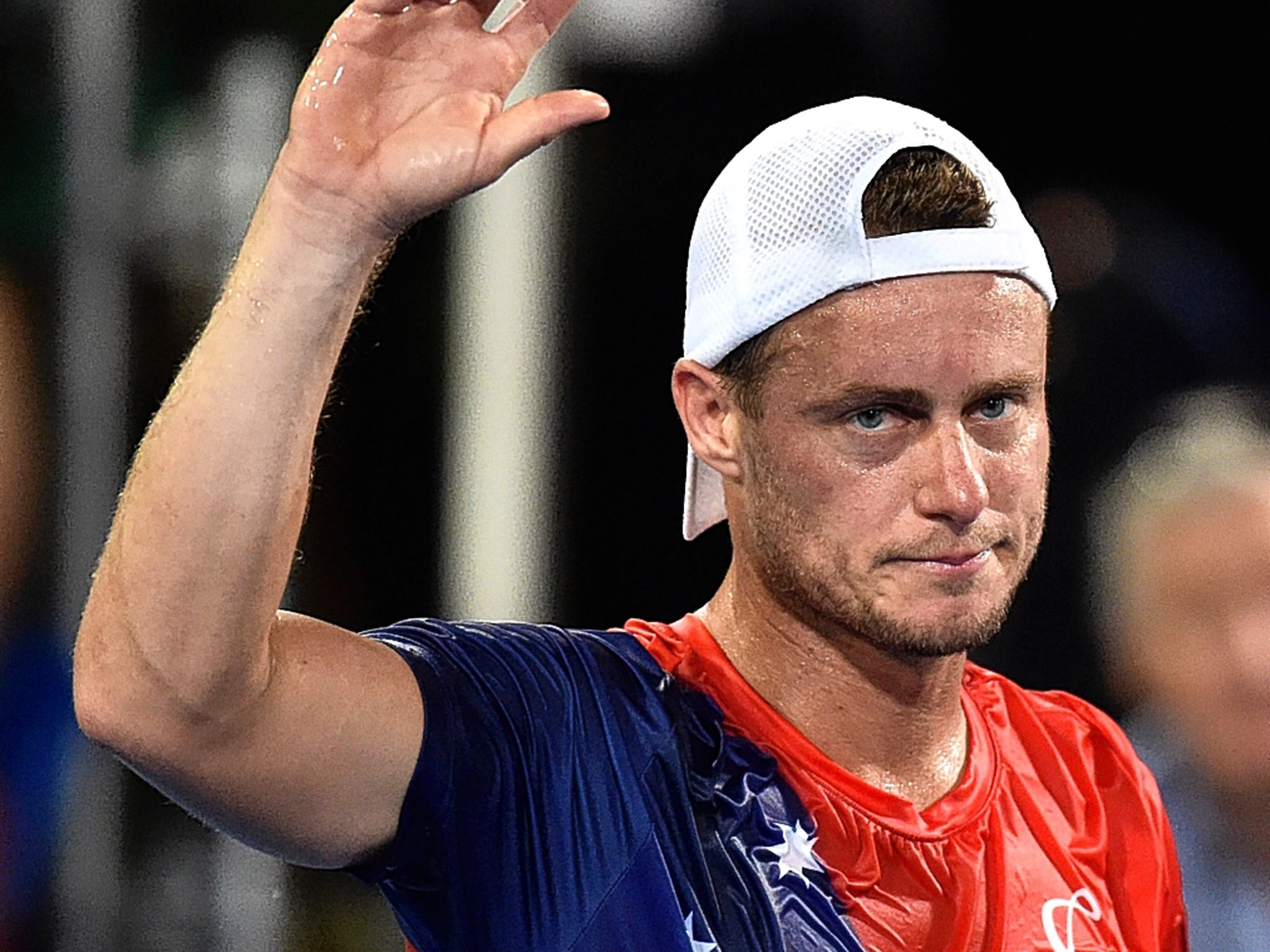 Lleyton Hewitt on his way to victory against Jack Sock in the Hopman Cup in Perth last week