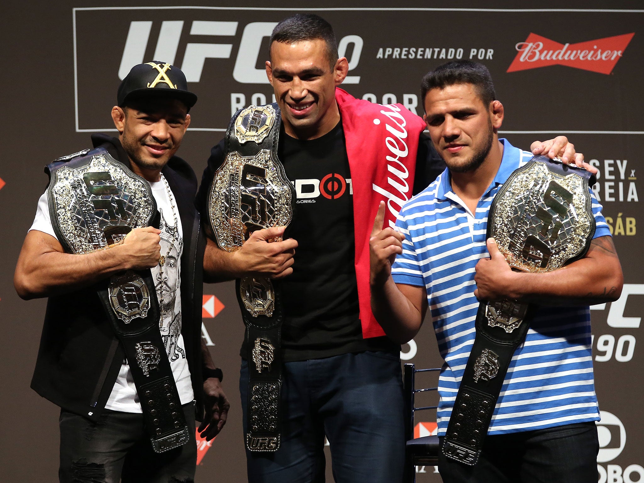 Brazilian UFC fighters (L-R) Jose Aldo, Fabricio Werdum and Rafael dos Anjos pictured in 2015