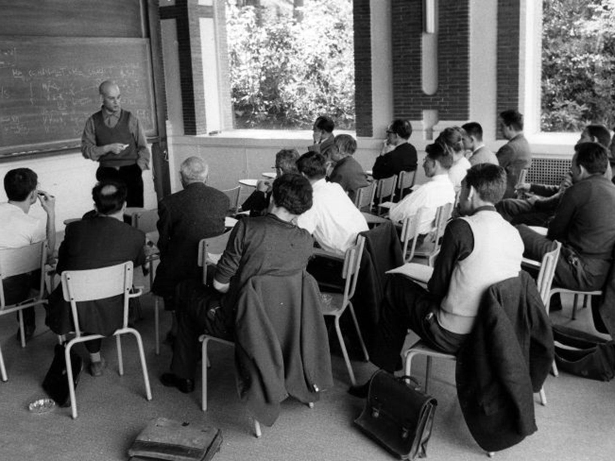 Alexander Grothendick, at a blackboard during a lesson in the south of Paris.