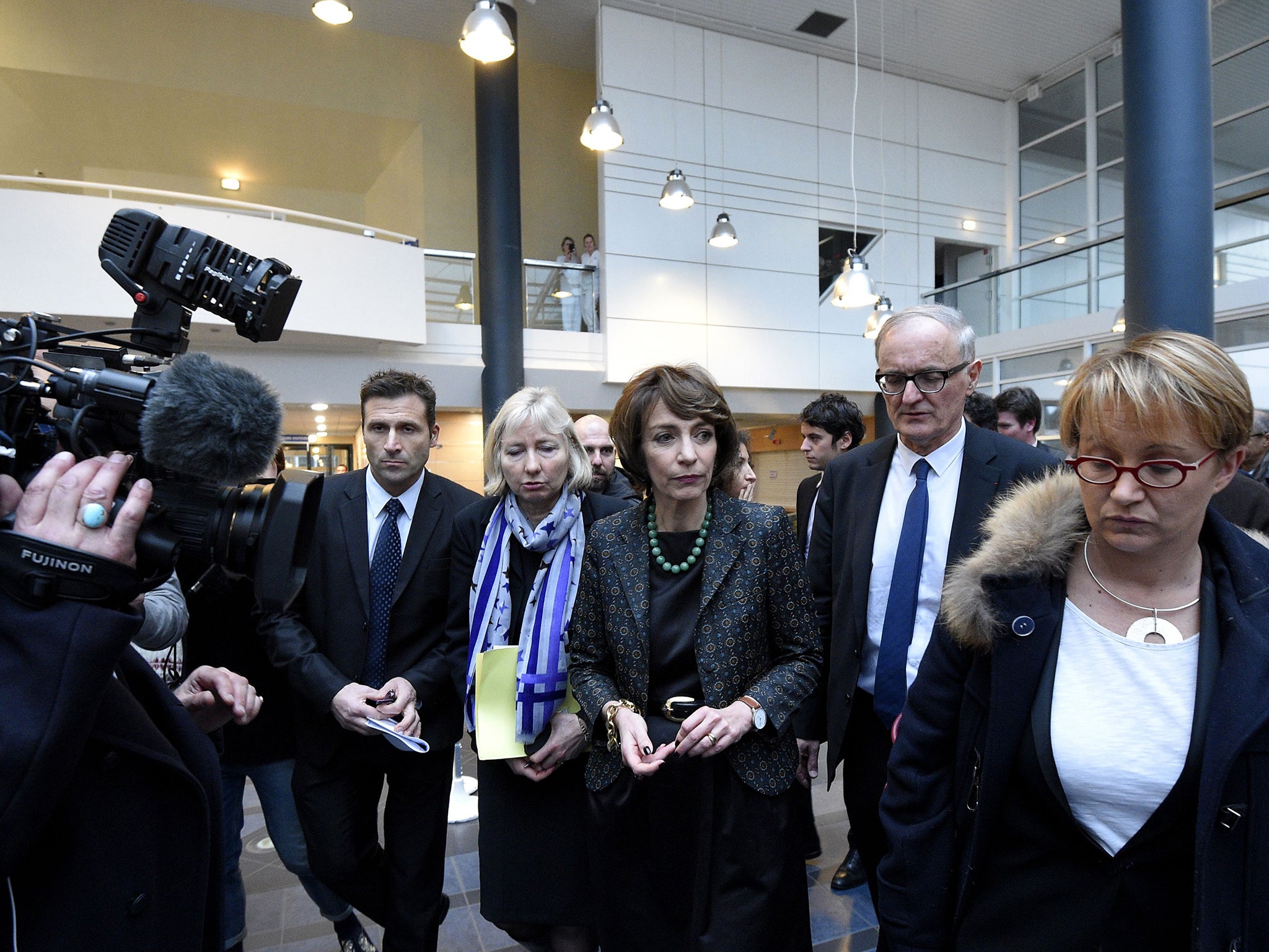 French Social Affairs and Health minister Marisol Touraine leaves after a press conference on January 15, 2016 at the Pontchaillou Hospital in Rennes, northwestern France.