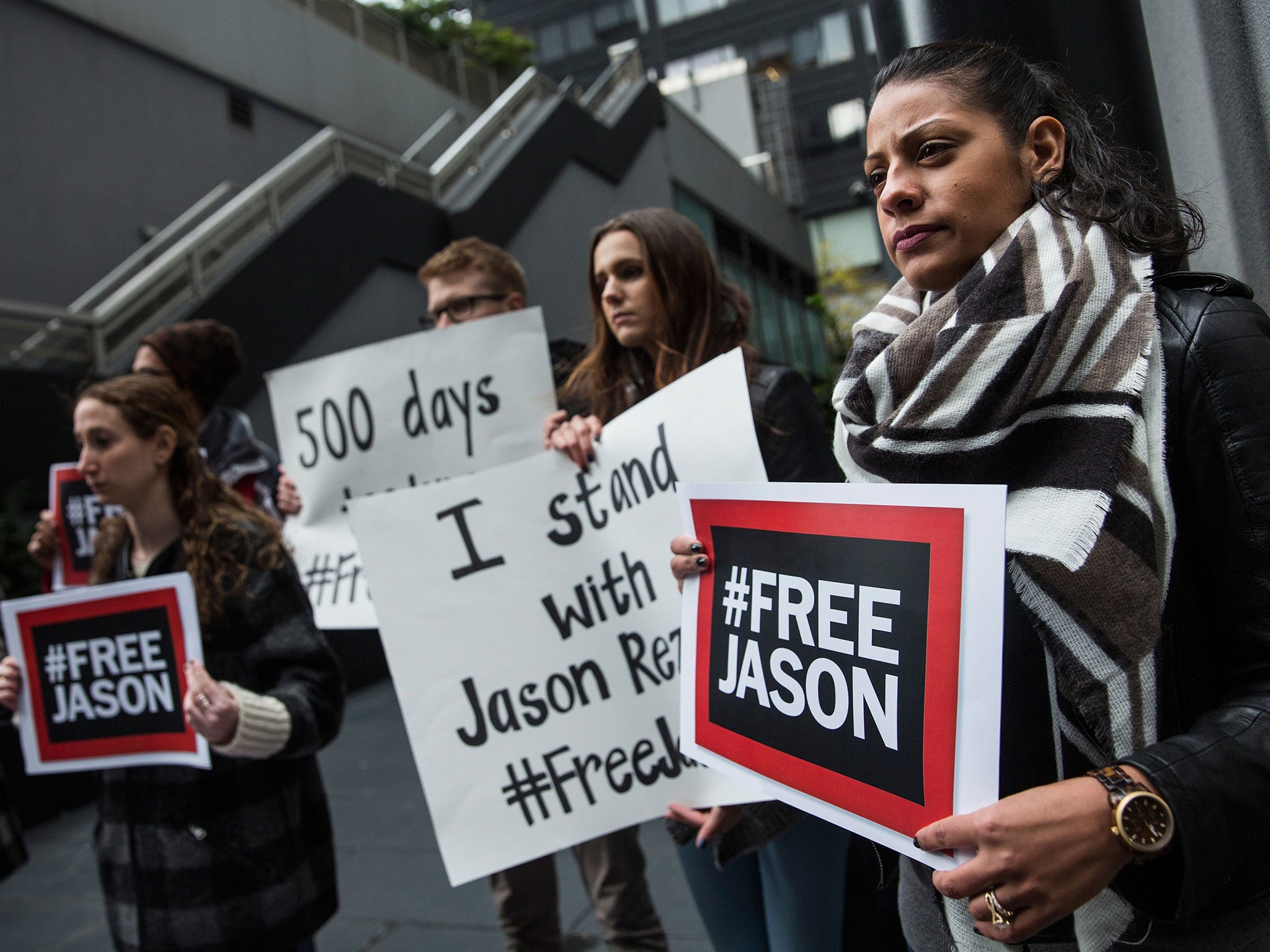 &#13;
Supporters protest calling for Jason Rezaian's immediate release in New York in December (AP)&#13;